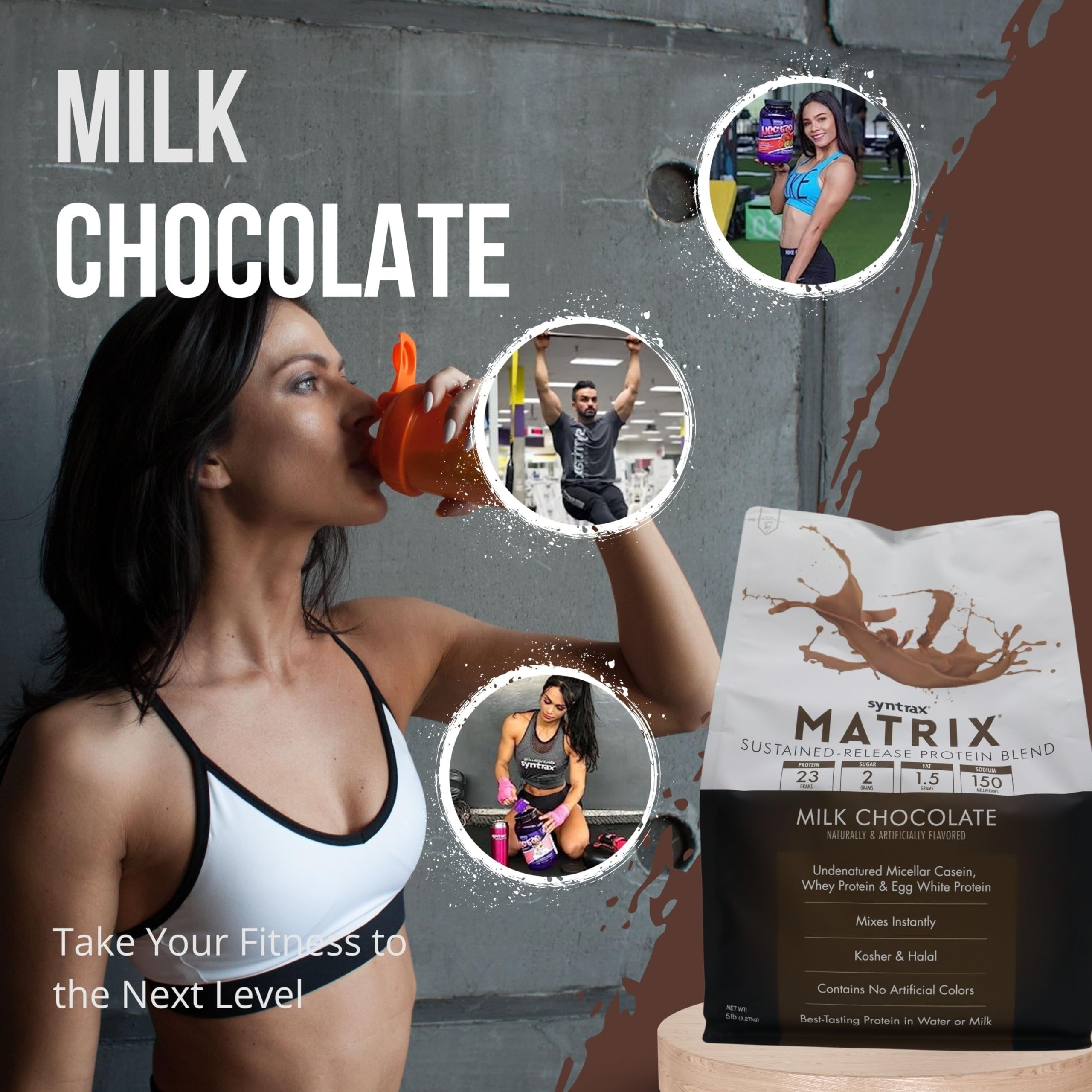 Syntrax Matrix Milk Chocolate Whey Casein Blend Protein Powder - Instant Mix High Protein Powder 2lb Kosher and Halal Whey Protein with Worldwide Nutrition Keychain