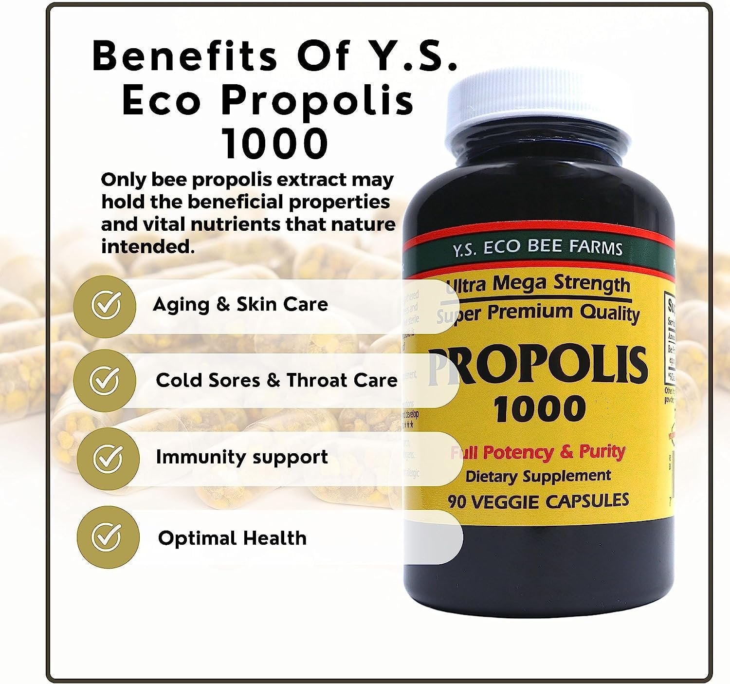 Y.S. Eco Bee Farms Propolis-Raw Unprocessed 1000mg - Your Gateway to Wellness - 90 Capsules with Bonus worldwidenutrition Multi Purpose Key Chain