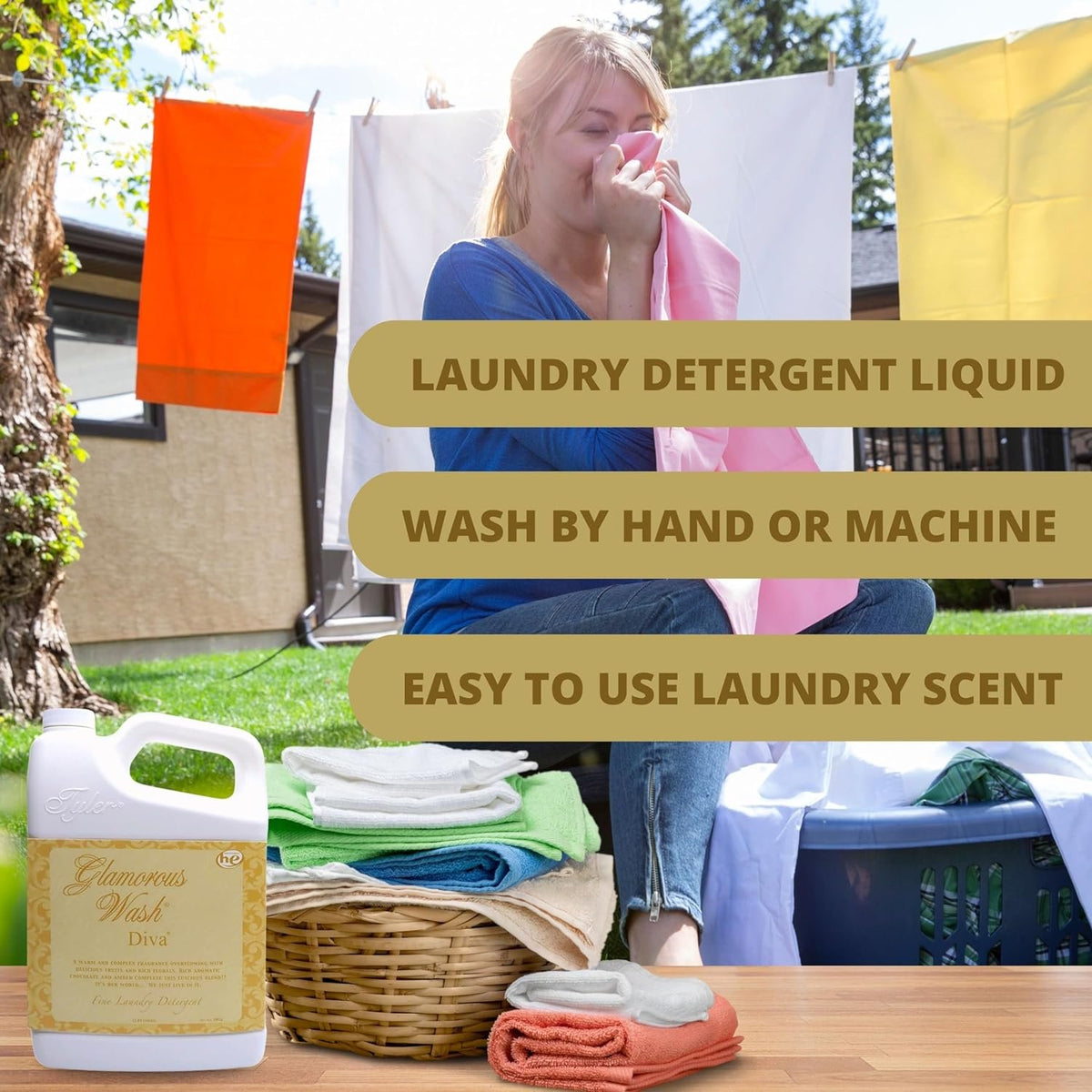 Tyler Candle Company Glamorous Wash Diva Fine Laundry Liquid Detergent - Hand and Machine Washable - 1.89 L (64oz) - Pack of 1 with Multi-Purpose Key Chain