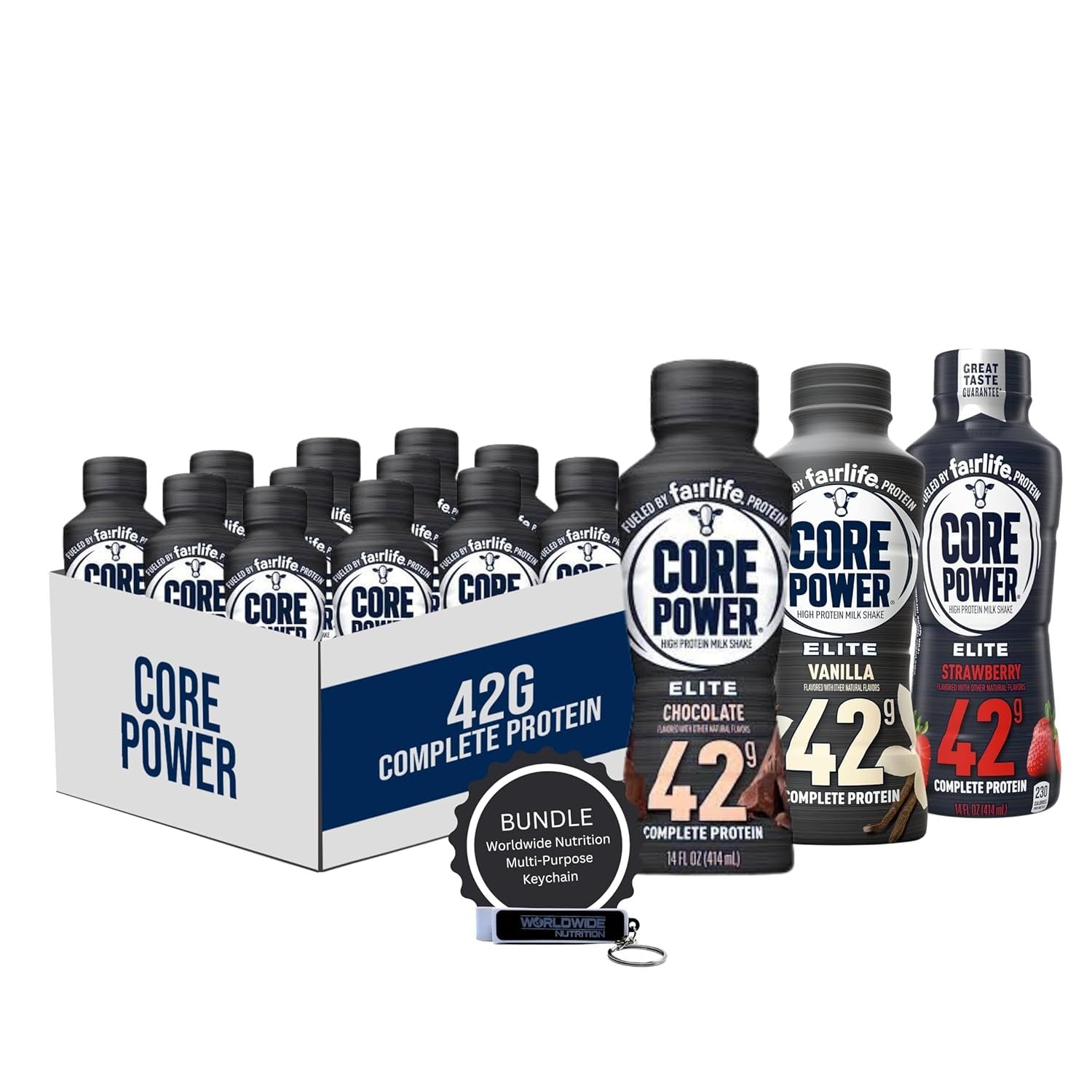 Fairlife Core Power Elite 42g High Protein Milkshake - Chocolate, Strawberry, Vanilla - Ready to Drink - 14 Fl Oz (Pack of 12)