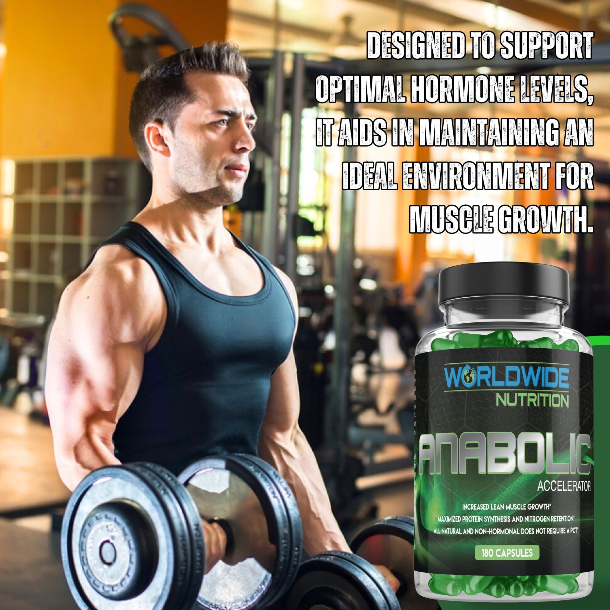 Worldwide Nutrition Anabolic Accelerator Vitamin Supplement - Ignite Your Growth, Strength & Energy Journey - Muscle Builder & Cortisol Blocker for Men - 180 Count Supplements for Men