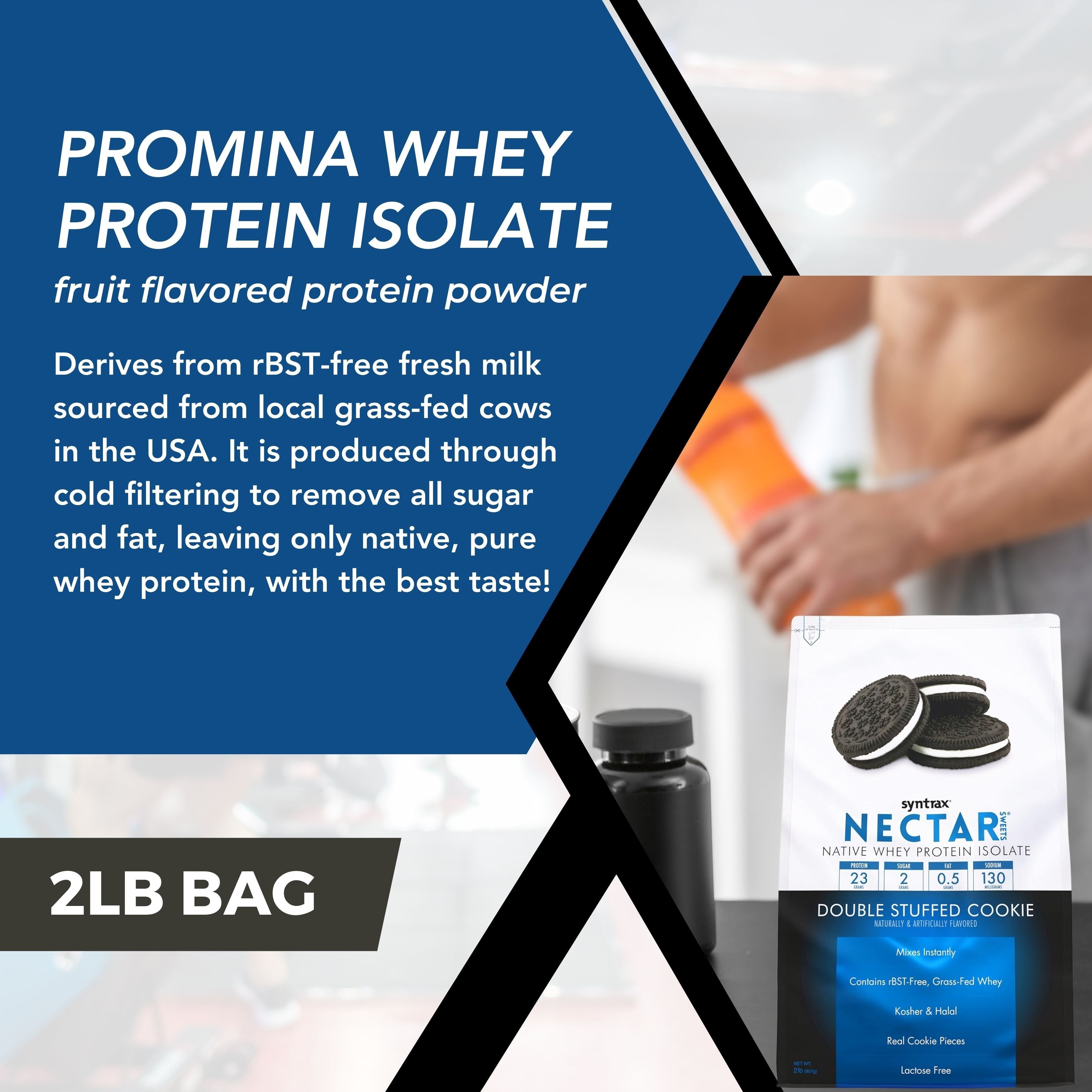 Double Stuffed Cookie Syntrax Nectar Native Whey Protein Isolate (2lb Bag) Natural Vanilla - Muscle Support - with Multi-Purpose Keychain