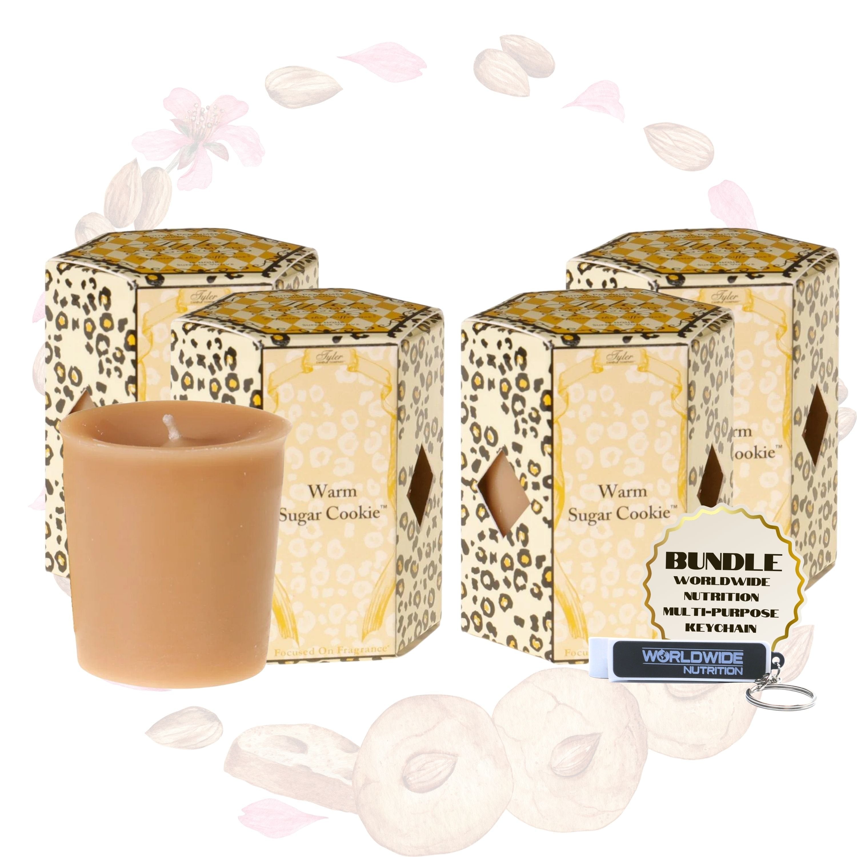 Tyler Candle Company Warm Sugar Cookie Scented Soy Wax Votive Candles - Set of 4 (2 oz Each) with Keychain