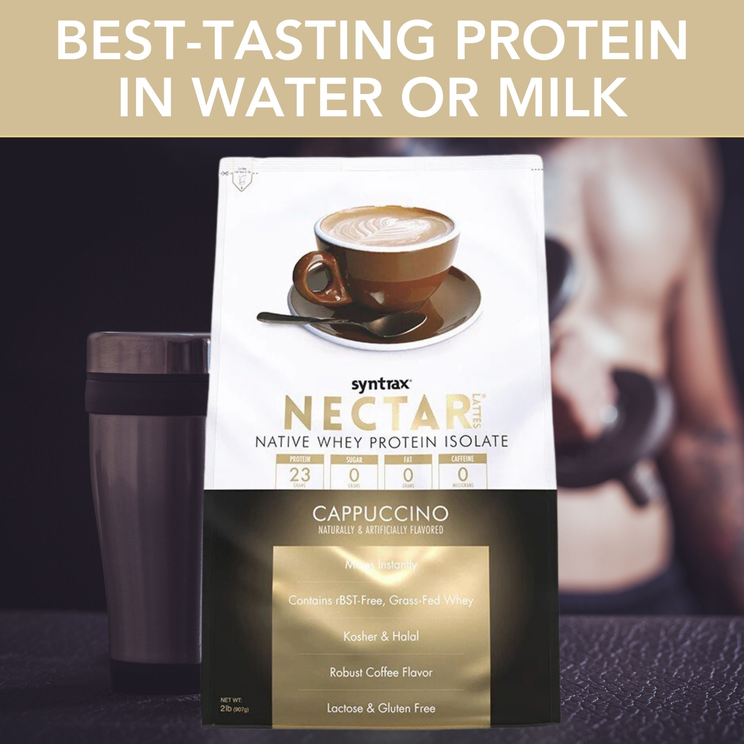 Cappuccino Syntrax Nectar Native Whey Protein Isolate (2lb Bag) Natural Vanilla - Muscle Support - with Multi-Purpose Keychain