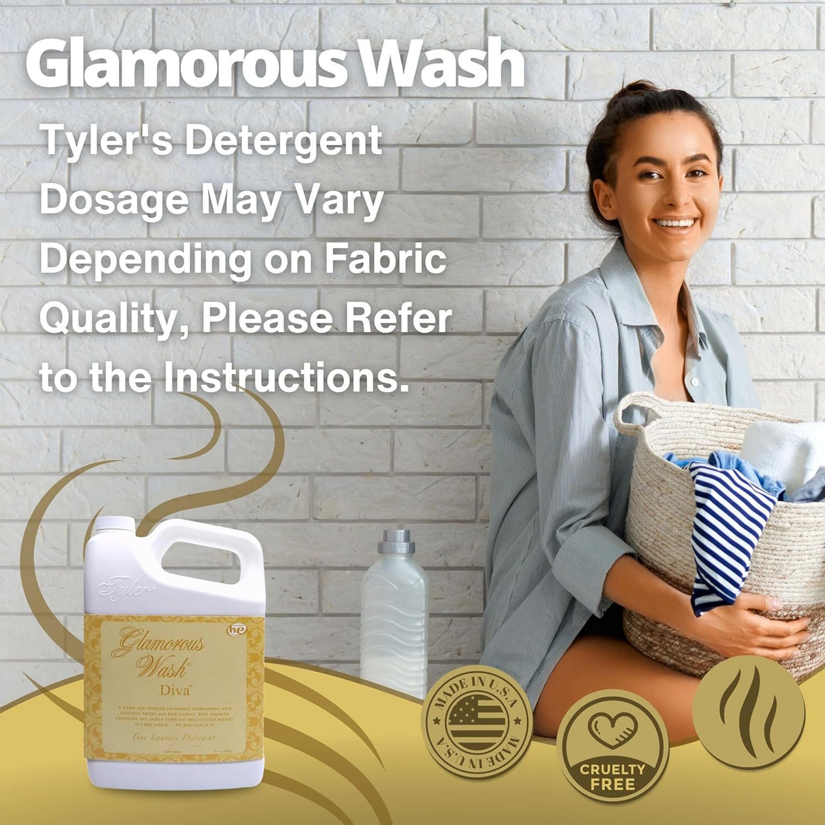 Tyler Candle Company Glamorous Wash Diva Fine Laundry Liquid Detergent - Hand and Machine Washable - 1.89 L (64oz) - Pack of 1 with Multi-Purpose Key Chain