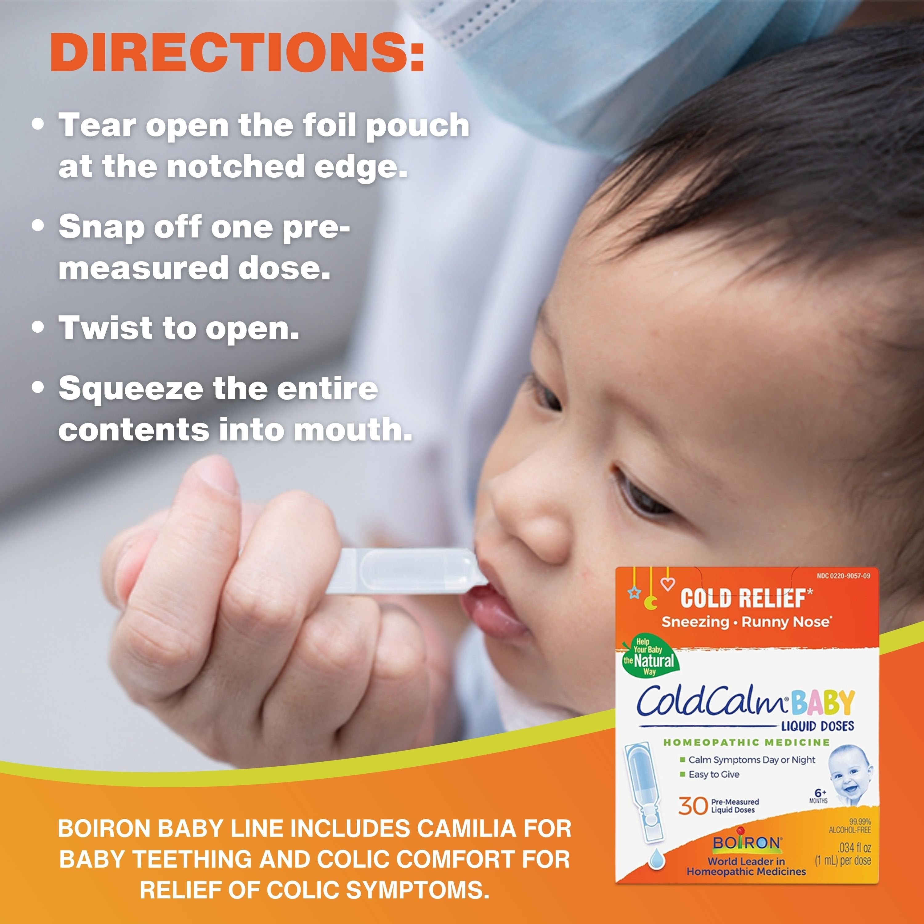 Boiron ColdCalm Baby Single-Use Liquid Doses, 1ml - Sneezing - Runny Nose - Nasal Congestion - 30ct with Multi-Purpose Keychain