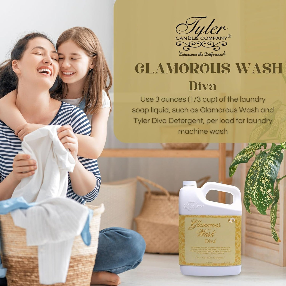 Tyler Candle Company Glamorous Wash Diva Fine Laundry Liquid Detergent - Hand and Machine Washable - 1.89 L (64oz) - Pack of 1 with Multi-Purpose Key Chain