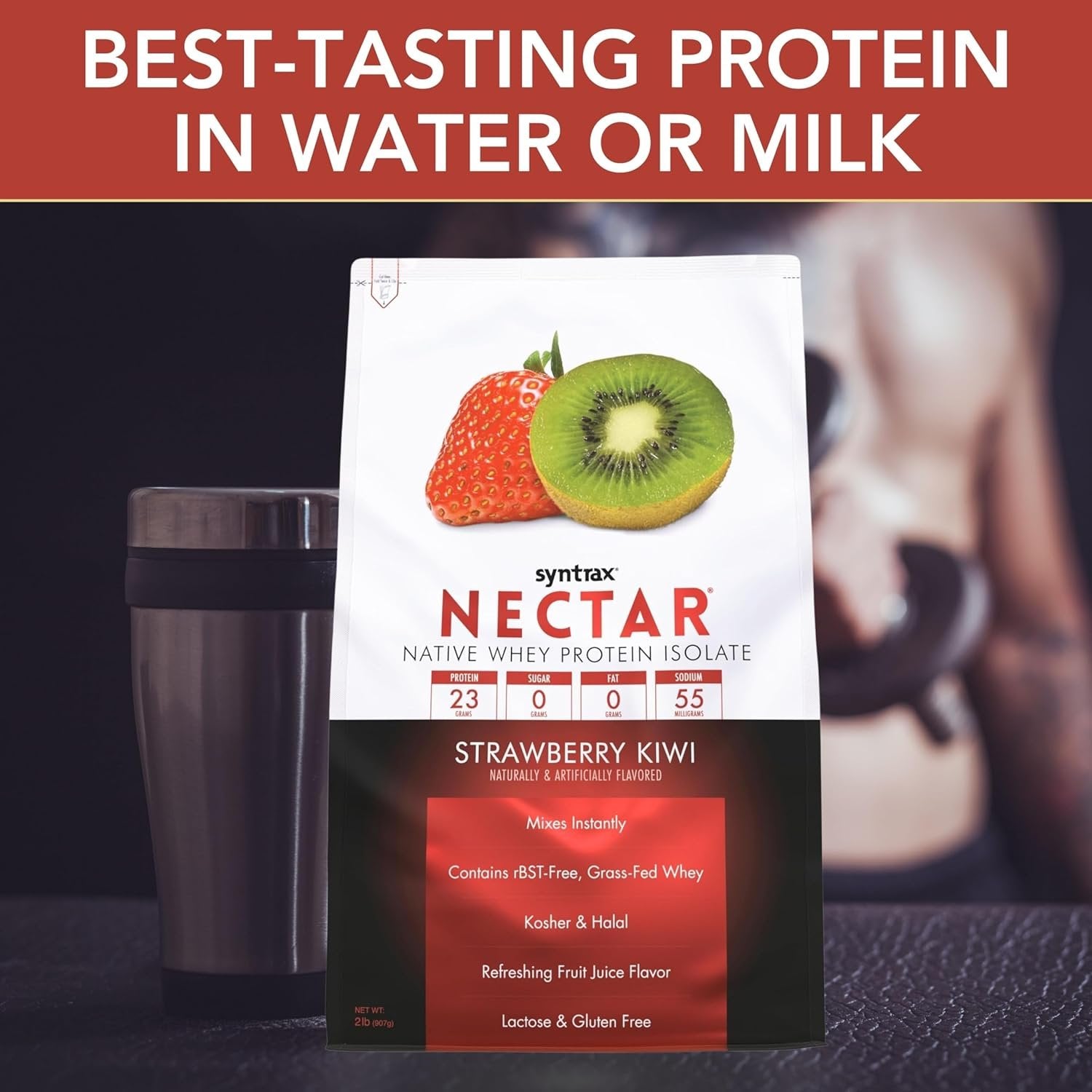 Strawberry Kiwi Syntrax Nectar Native Whey Protein Isolate (2lb Bag) Natural Vanilla - Muscle Support - with Multi-Purpose Keychain