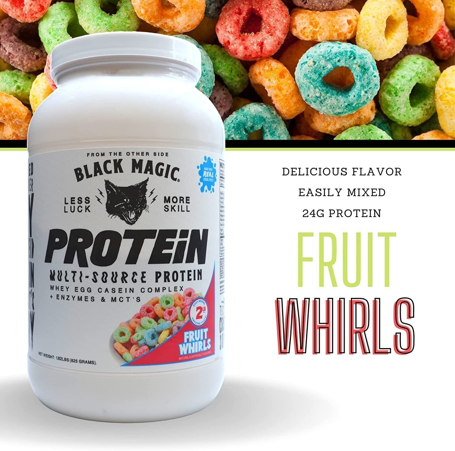 Black Magic Multi-Source Protein - Whey, Egg, and Casein Complex with Enzymes & MCT Powder - Pre Workout and Post Workout - Honey Grahms Protein Powder - 24g Protein - 2 LB with Bonus Key Chain