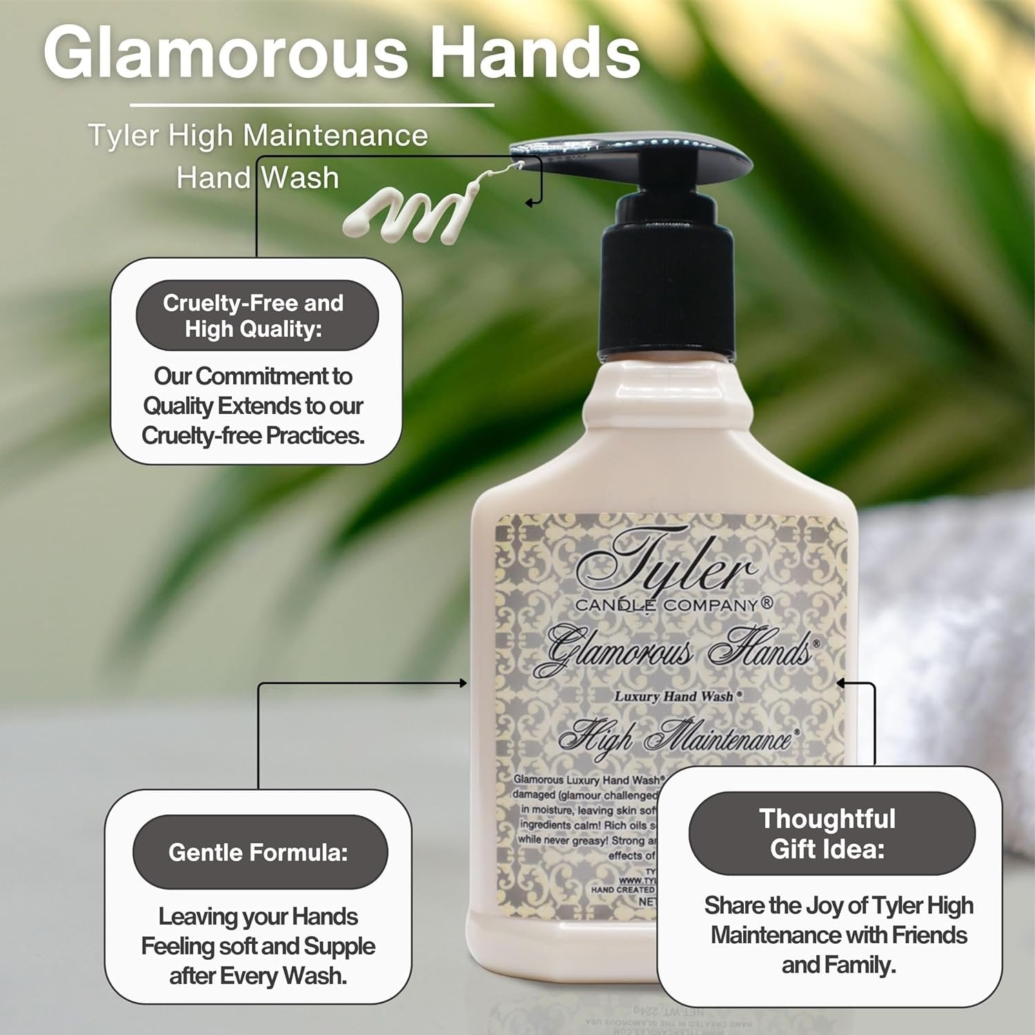 Tyler Candle Company Glamorous Luxury Scented Hand Wash - High Maintenance - 1 Pack of 8 oz - with Multi-Purpose Key Chain