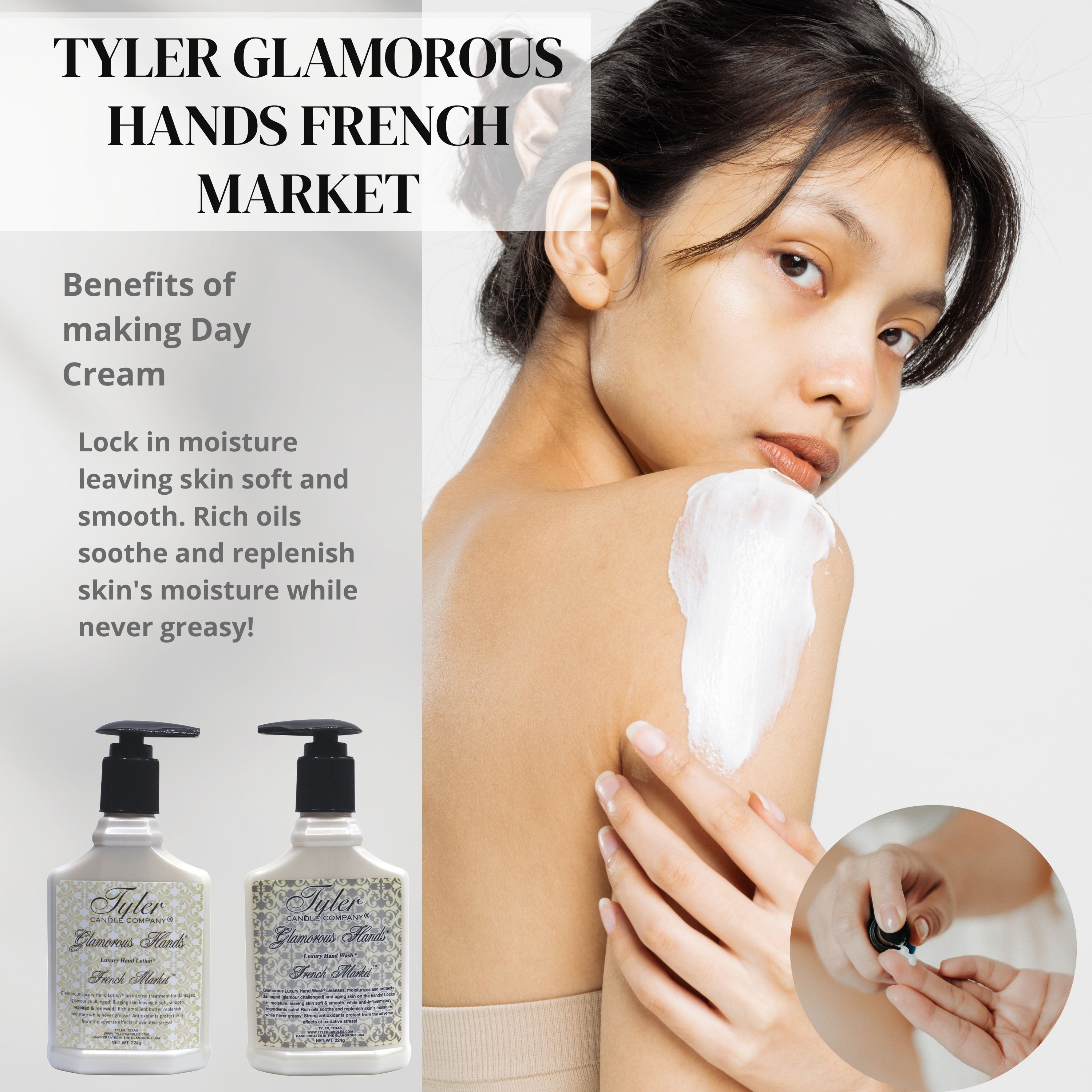 Tyler Candle Company French Market Glamorous Scented Hand Wash and Hand Lotion Gift Set in Pump Bottles - Pack of 1, 8 oz - with Multi-Purpose Keychain