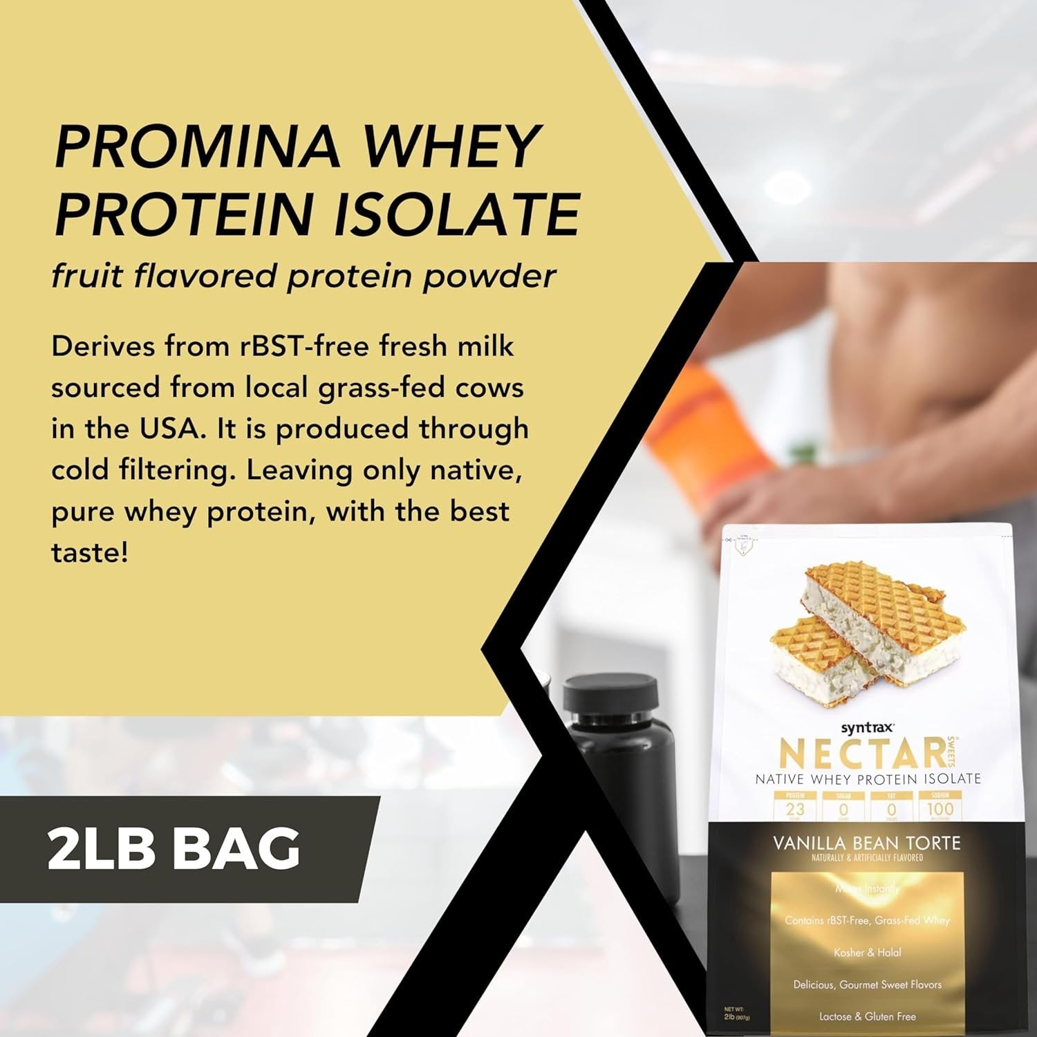 Vanilla Bean Torte Syntrax Nectar Native Whey Protein Isolate (2lb Bag) Natural Vanilla - Muscle Support - with Multi-Purpose Keychain
