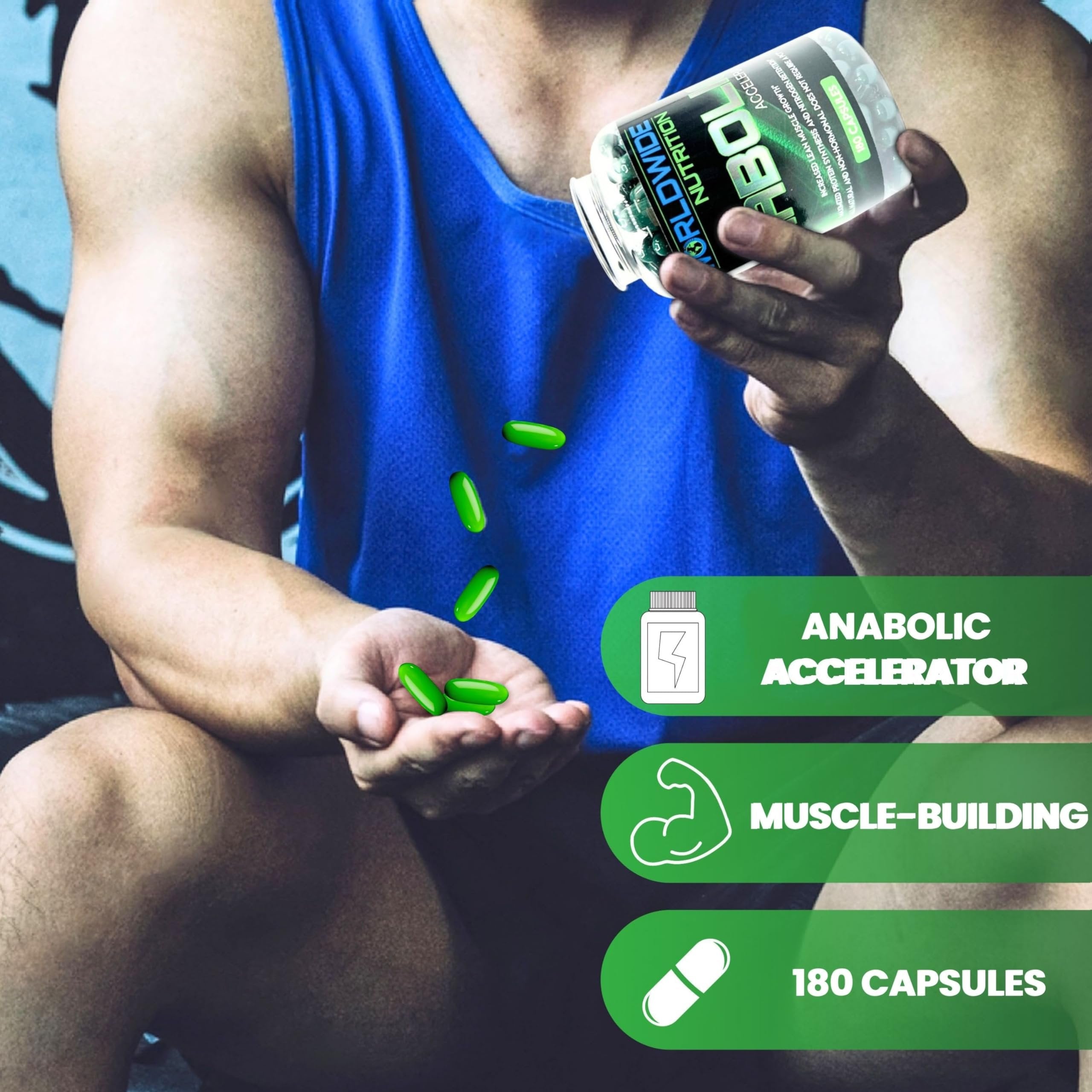 Worldwide Nutrition Anabolic Accelerator Vitamin Supplement - Ignite Your Growth, Strength & Energy Journey - Muscle Builder & Cortisol Blocker for Men - 180 Count Supplements for Men