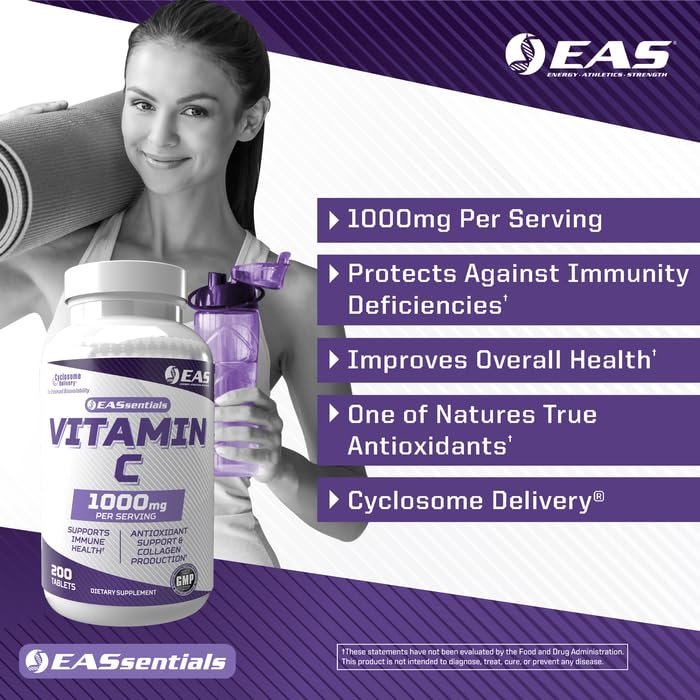 EAS Vitamin C 1000mg | Supports Immune Health & Collagen Production | High Potency Antioxidant Support | Better Absorption with Cyclosome Delivery | 200 Tablets