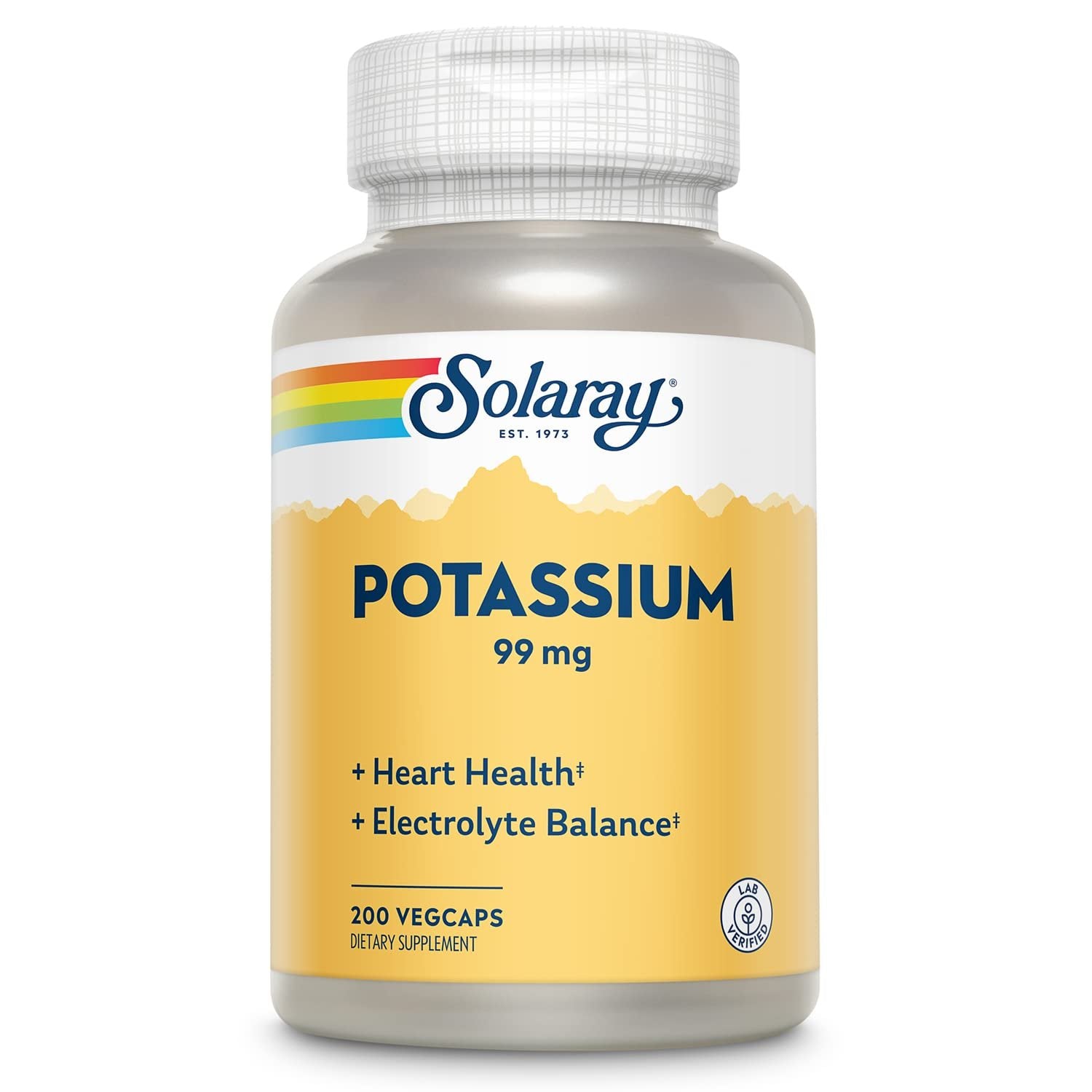 Solaray Potassium 99 mg - Electrolyte Balance Formula - Potassium Supplement for Electrolytes, Vascular and Heart Health Support - 60-Day Money Back Guarantee, Lab Verified, 200 Servings, 200 VegCaps