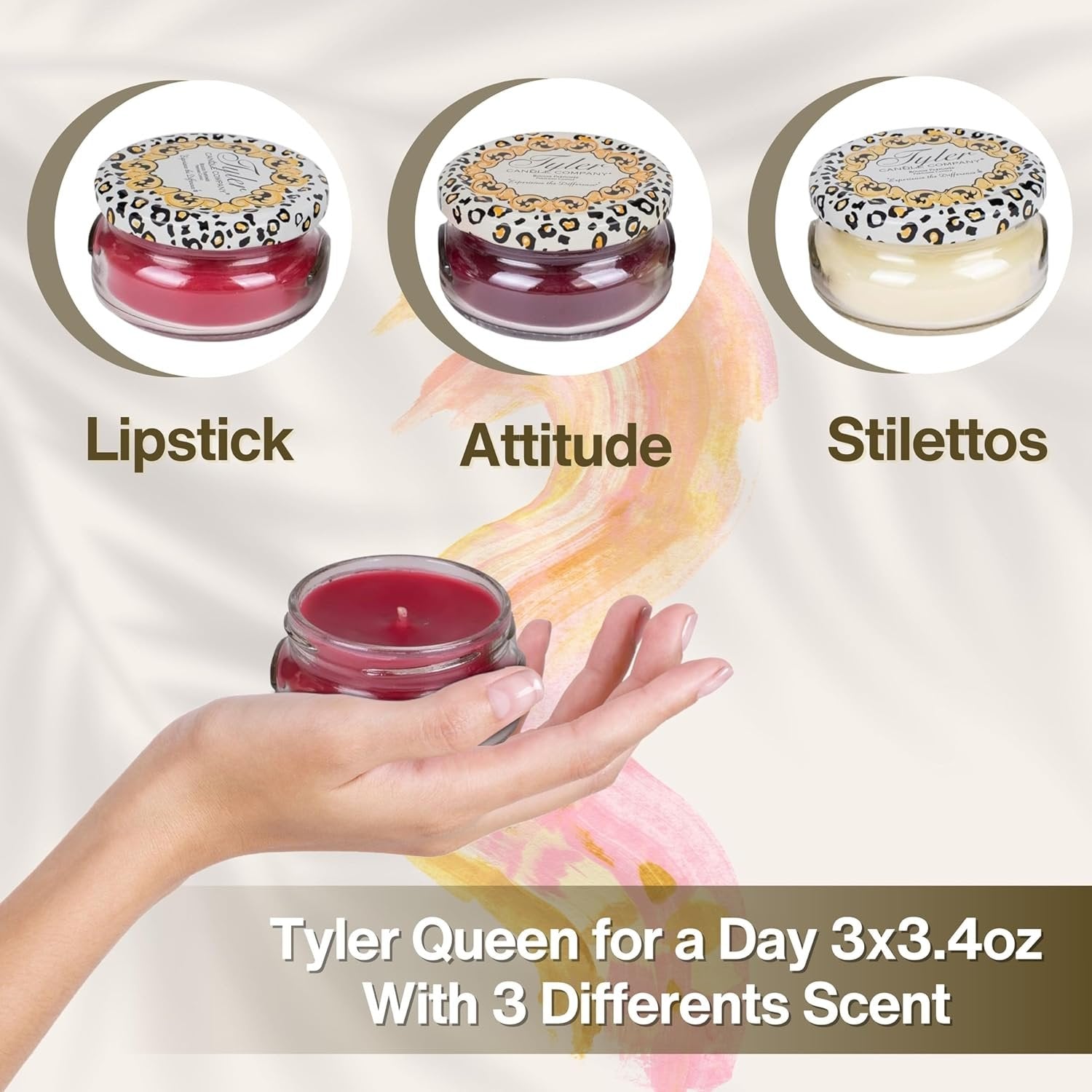 Tyler Candle Company Queen for a Day Scented Candles - Gift Collection - 3 Relaxing Soy Wax Candle Jar 3.4 oz Each and Multi-Purpose Key Chain