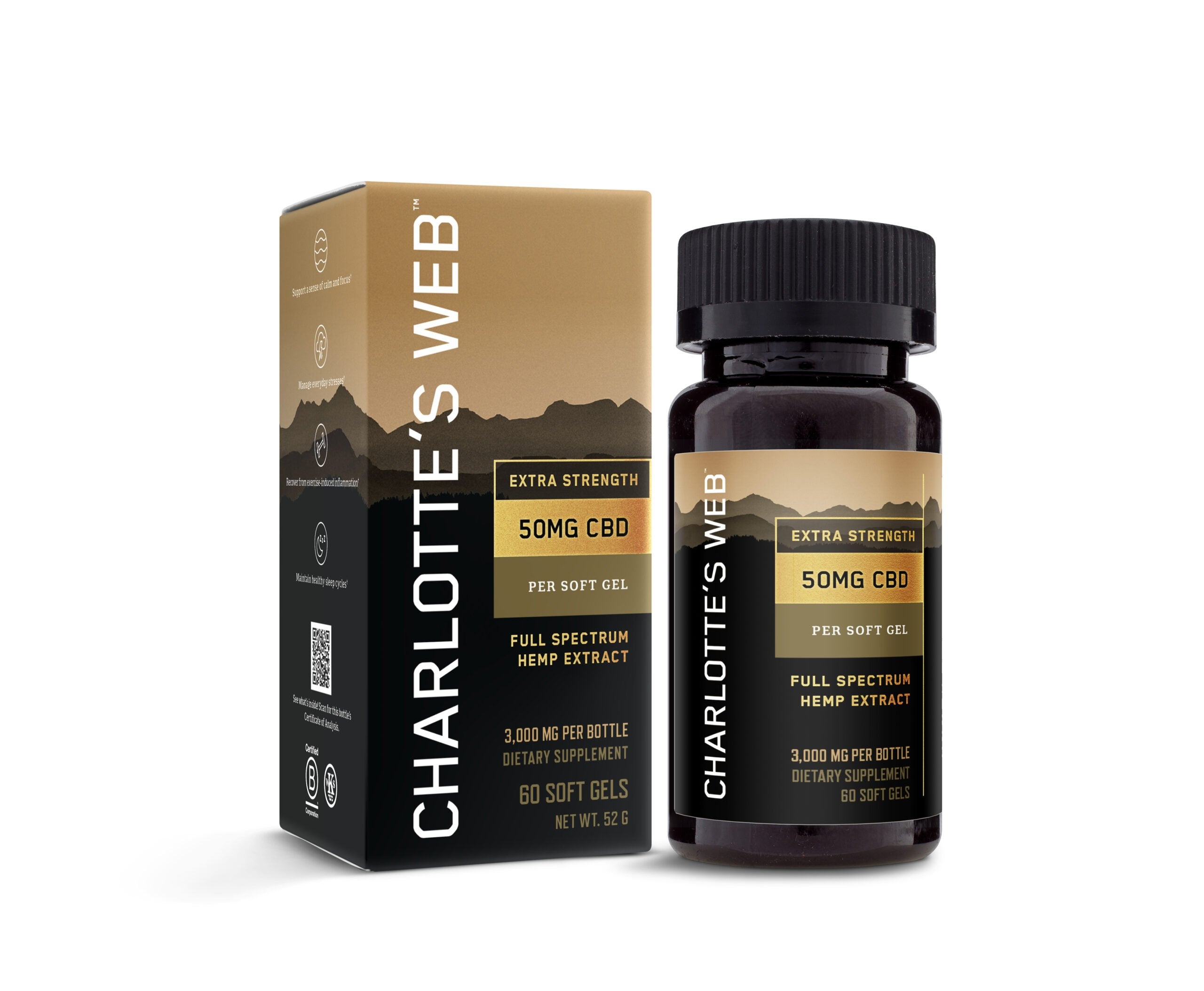 Charlotte's Web 50 mg CBD Soft Gels 60ct – New Formula for Enhanced Absorption – Premium Hemp Extract for Daily Wellness Support - Pack of 1