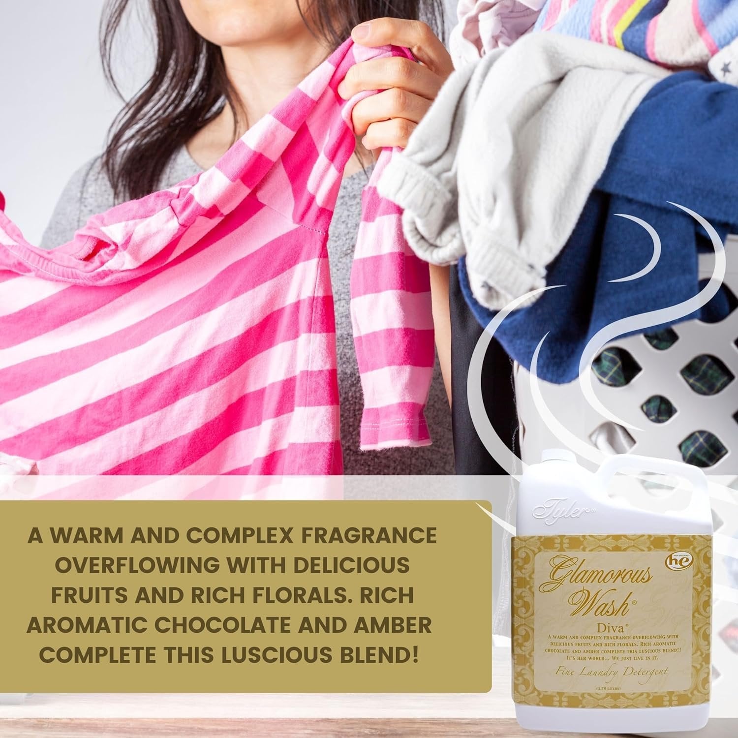 Tyler Candle Company Glamorous Wash Diva Fine Laundry Liquid Detergent - Hand and Machine Washable - 1 Gallon (3.78 L) - Pack of 1 with Multi-Purpose Keychain