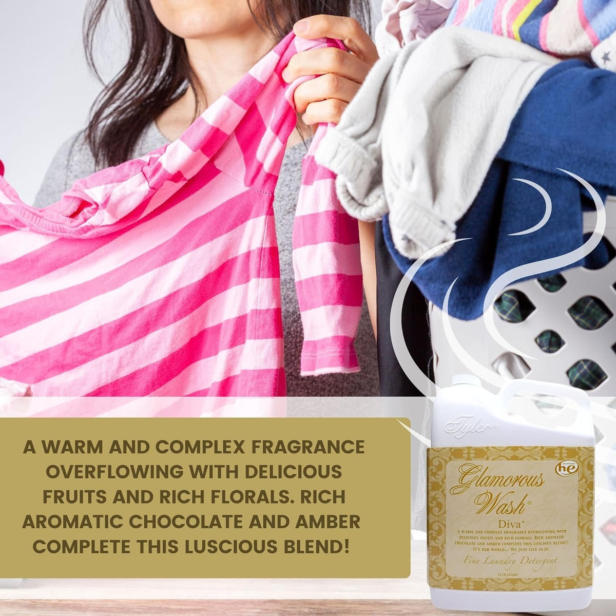 Tyler Candle Company Glamorous Wash Diva Fine Laundry Liquid Detergent - Hand and Machine Washable - 1 Gallon (3.78 L) - Pack of 1 with Multi-Purpose Keychain