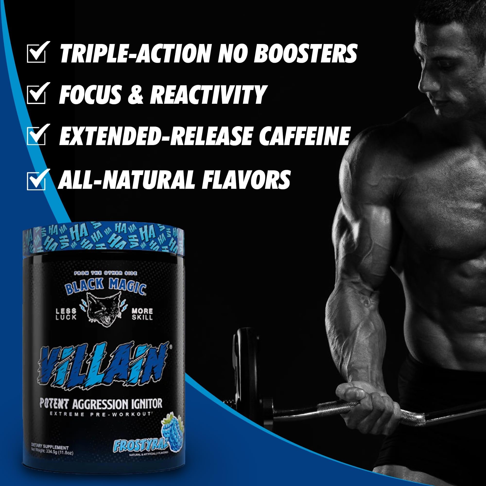 Black Magic Supply Froztyraz Villian, 11.8 oz - High-Stim Nootropic Pre-Workout - Beta-Alanine, L-Tyrosine, & Caffeine - Pack of 1 with Keychain