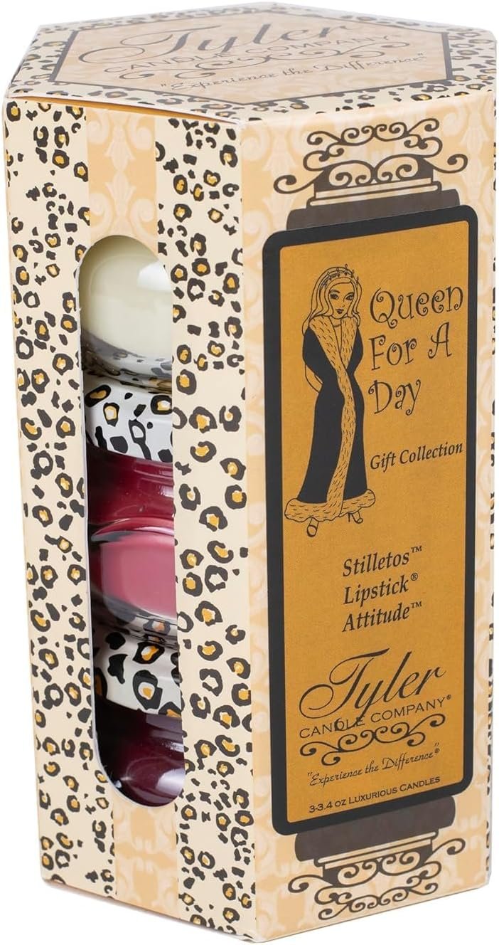 Tyler Candle Company Queen for a Day Scented Candles - Gift Collection - 3 Relaxing Soy Wax Candle Jar 3.4 oz Each and Multi-Purpose Key Chain