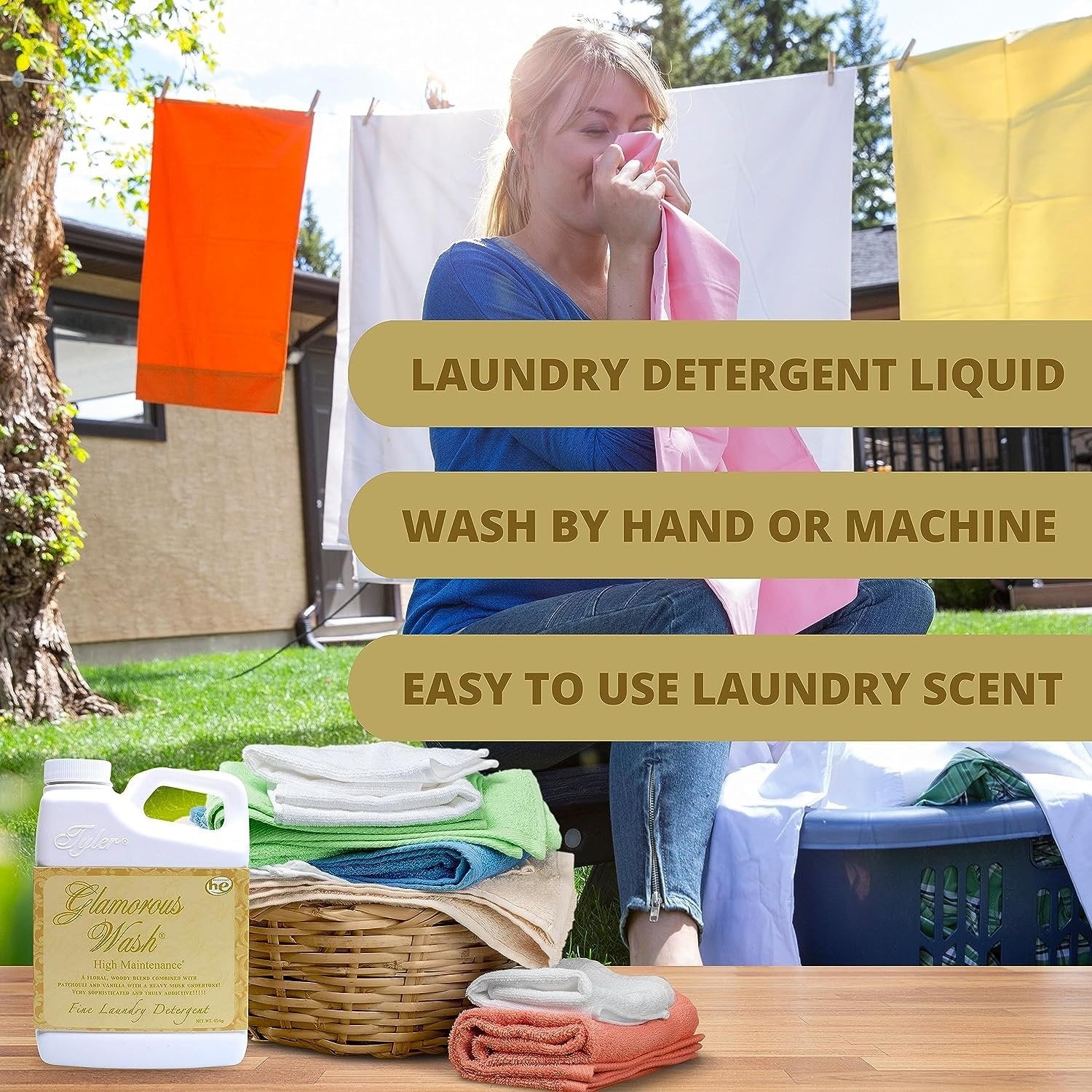 Tyler Candle Company Glamorous Wash High Maintenance Scent Fine Laundry Liquid Detergent - Phosphate-Free - Hand and Machine Washable - 1 Container of 16oz (454g) with Multi-Purpose Keychain