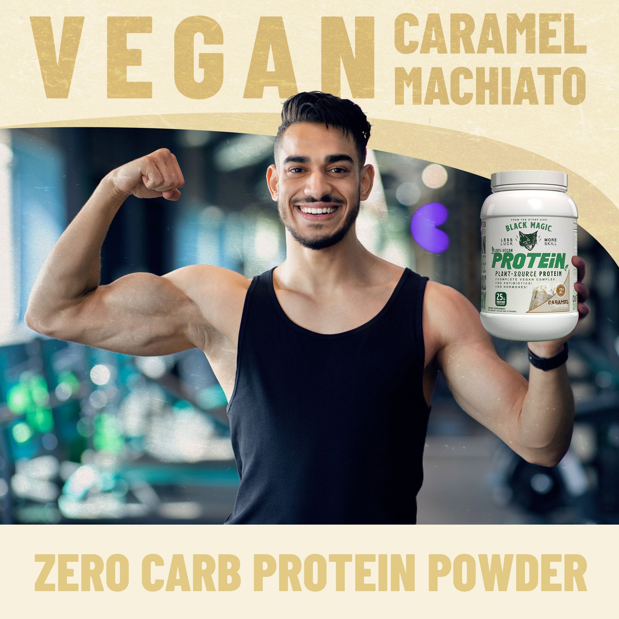Worldwide Nutrition Bundle Compatible with Black Magic Multi-Source Protein - Whey, Egg, and Casein Complex with Enzymes & MCT Powder - Vegan Caramel Macchiato Protein Powder - 2 LB with Keychain