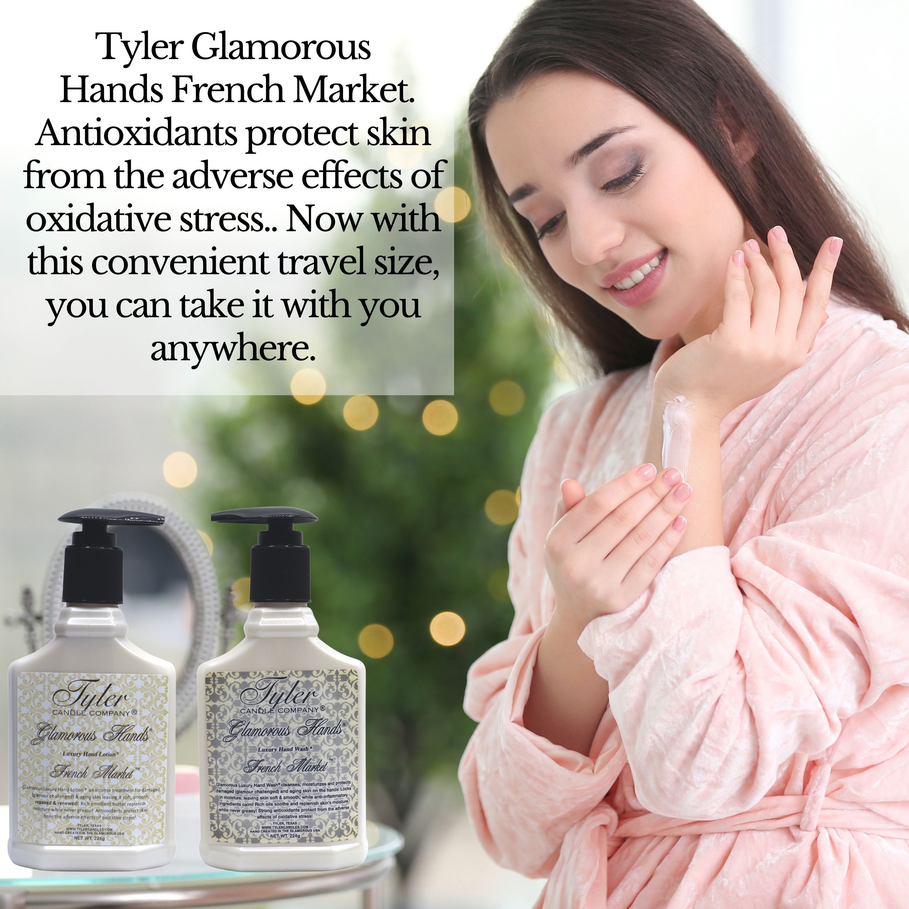 Tyler Candle Company French Market Glamorous Scented Hand Wash and Hand Lotion Gift Set in Pump Bottles - Pack of 1, 8 oz - with Multi-Purpose Keychain
