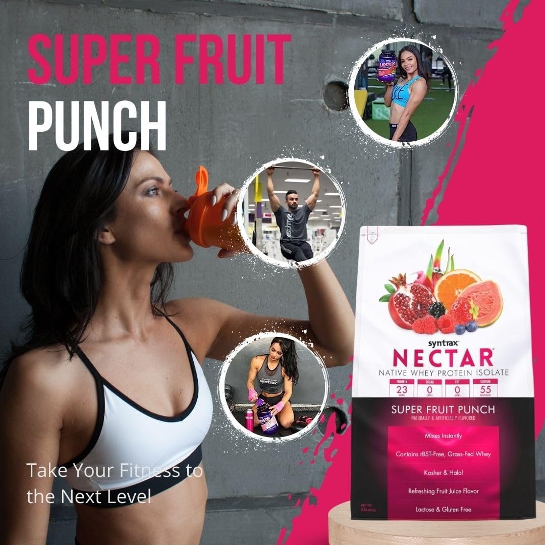 Super Fruit Punch Syntrax Nectar Native Whey Protein Isolate (2lb Bag) Natural Vanilla - Muscle Support - with Multi-Purpose Keychain
