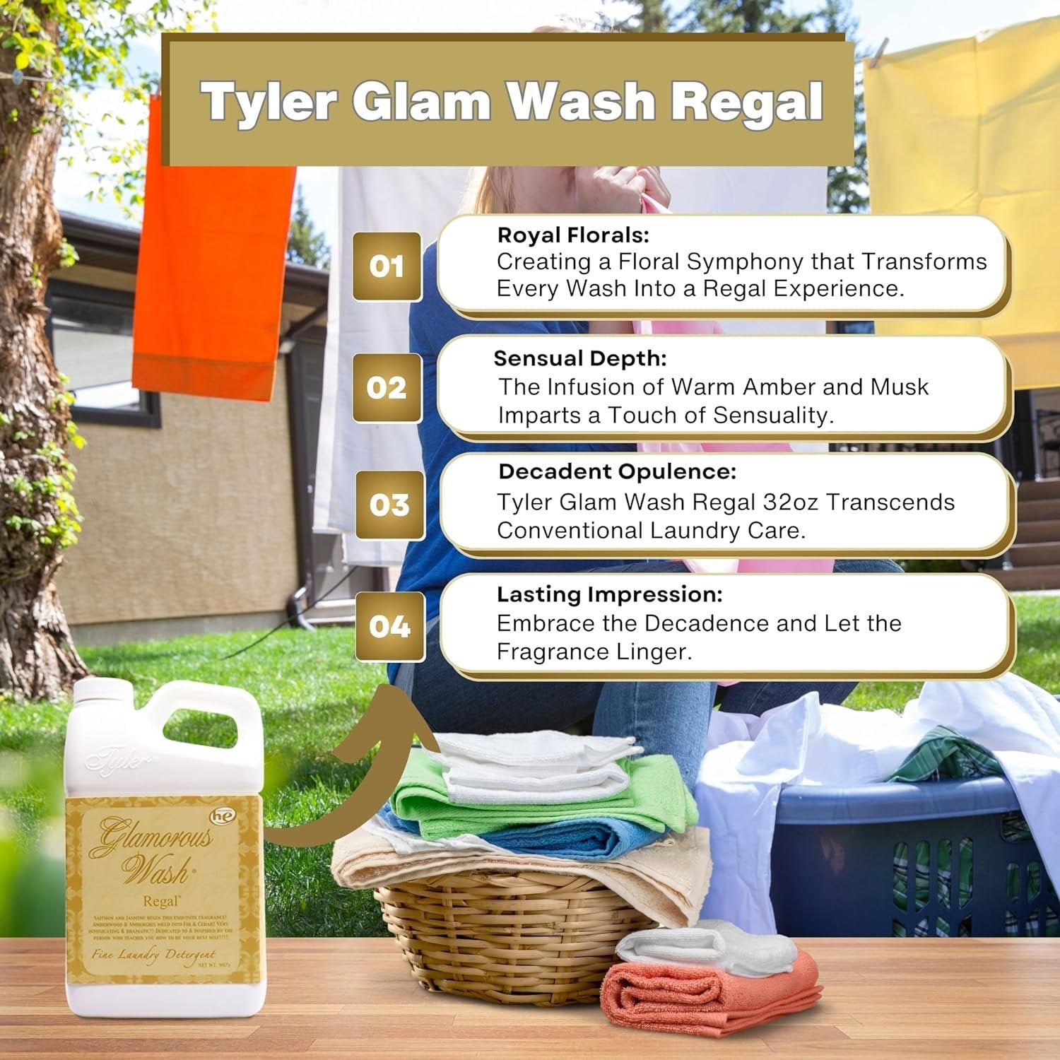Tyler Candle Company Glamorous Wash Regal Scent Laundry Liquid Detergent - Hand and Machine Washable - 907g (32 Fl Oz) - Pack of 1 with Multi-Purpose Key Chain