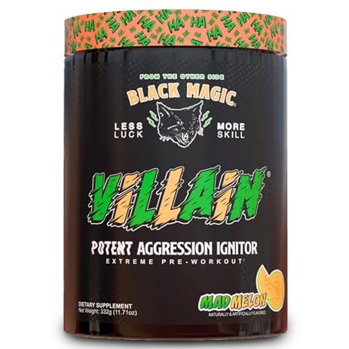 Black Magic Supply Mad Melon Villain Potent Aggression Ignitor - High-Stim Nootropic Pre Workout - Beta-Alanine, L-Tyrosine, & Caffeine - 25 Servings - 1 Pack of 11.71 oz with Multi-Purpose Keychain