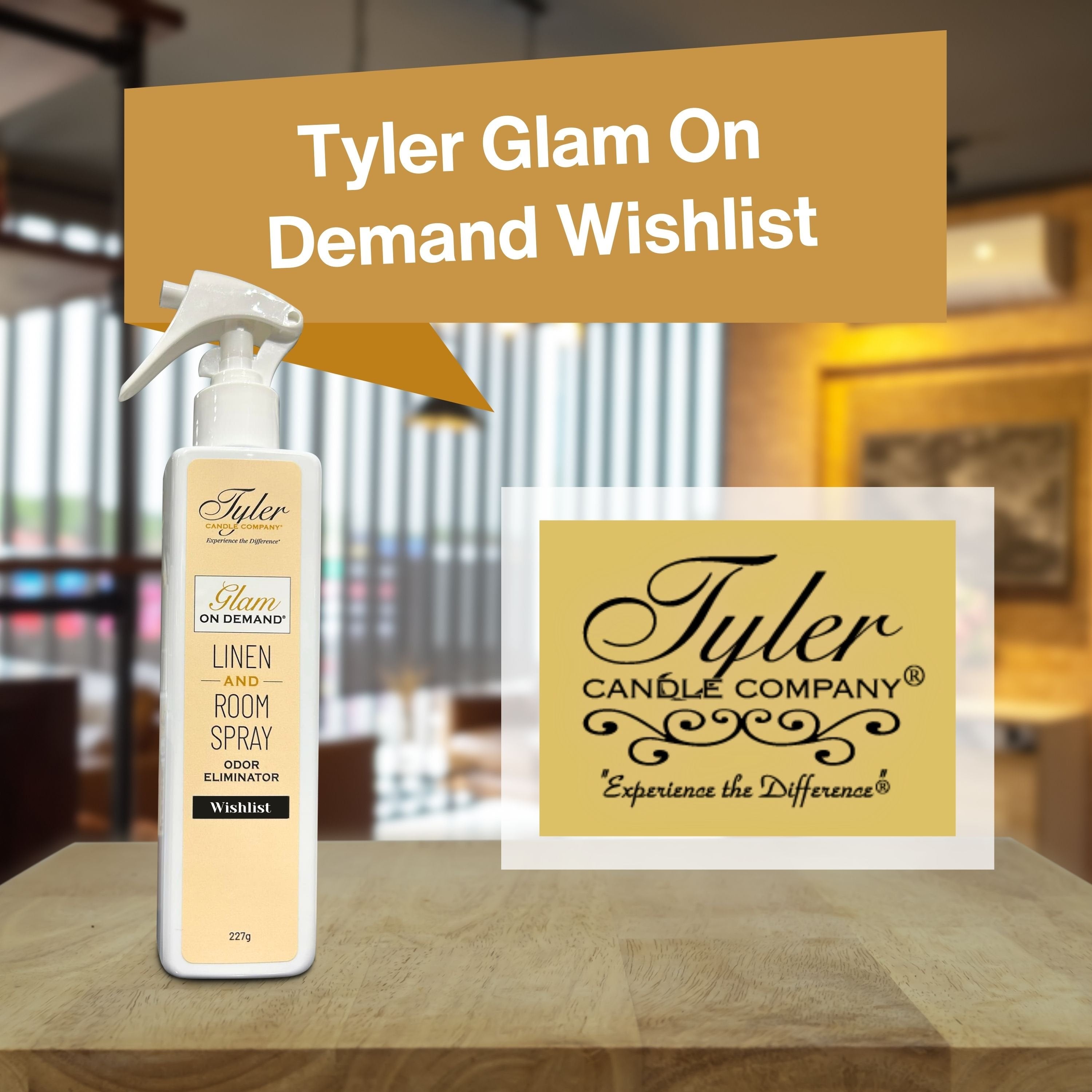 Tyler Candle Company Wishlist Glam On Demand - Linen and Room Spray- Oder Eliminator - Luxurious Fragrance - 8 oz (227g) - Pack of 1 with Keychain