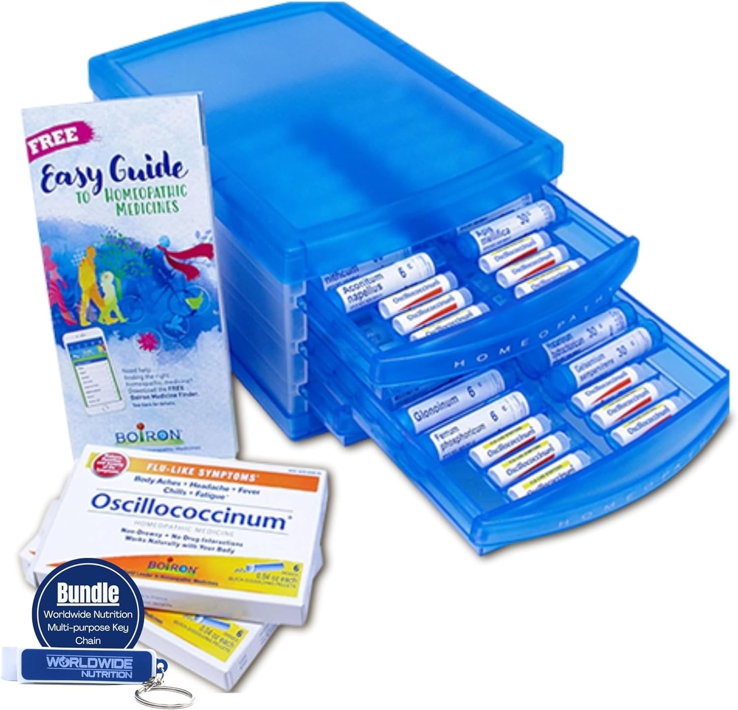 Boiron HomeoFamily Comprehensive Homeopathic Family Kit with The Essentials and a Multi-Purpose Keychain