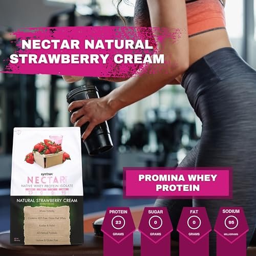 Syntrax Native Whey Protein Isolate - Kosher & Halal, Lactose & Gluten Free - Natural Strawberry Cream Flavor - 2 Pounds - with Keychain