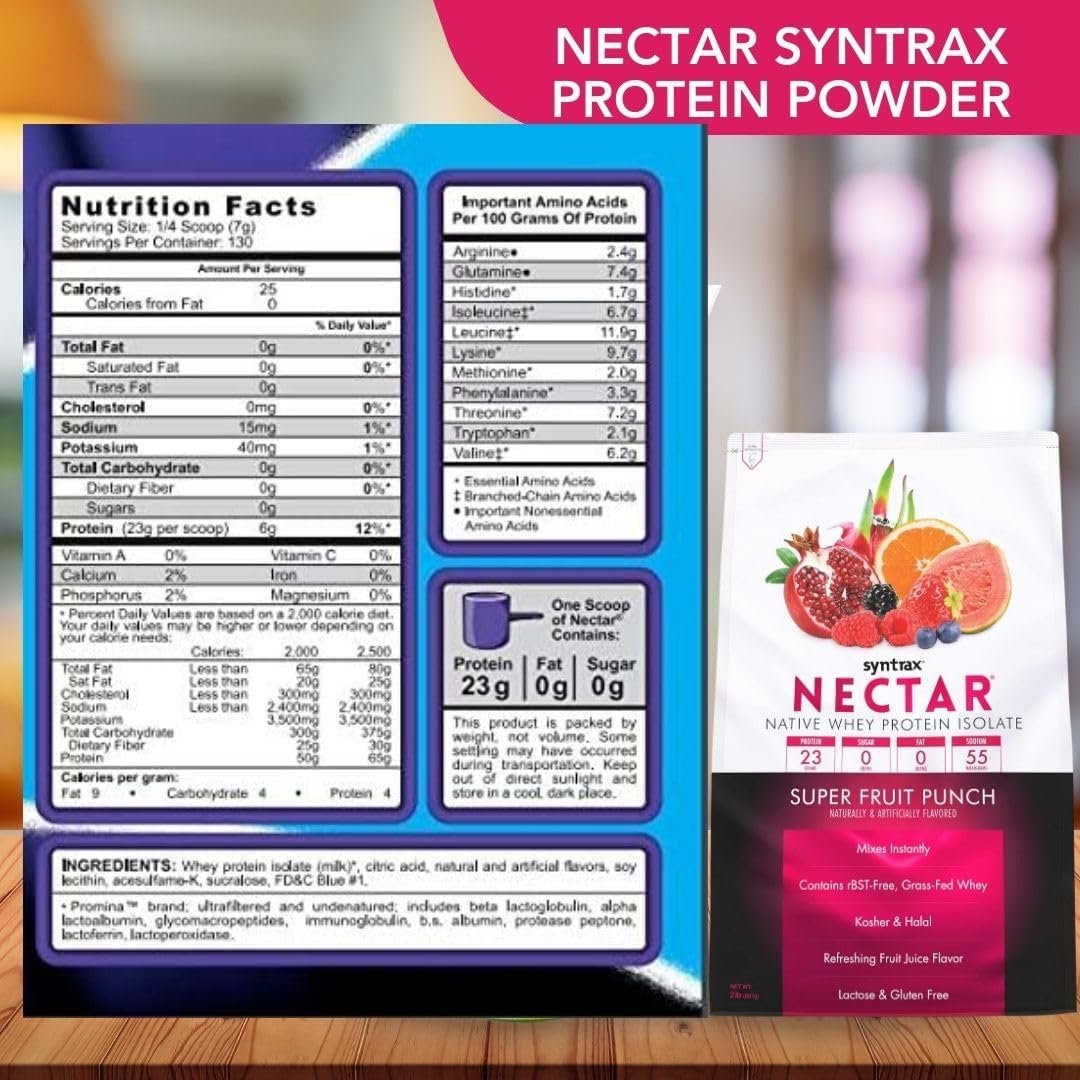 Super Fruit Punch Syntrax Nectar Native Whey Protein Isolate (2lb Bag) Natural Vanilla - Muscle Support - with Multi-Purpose Keychain