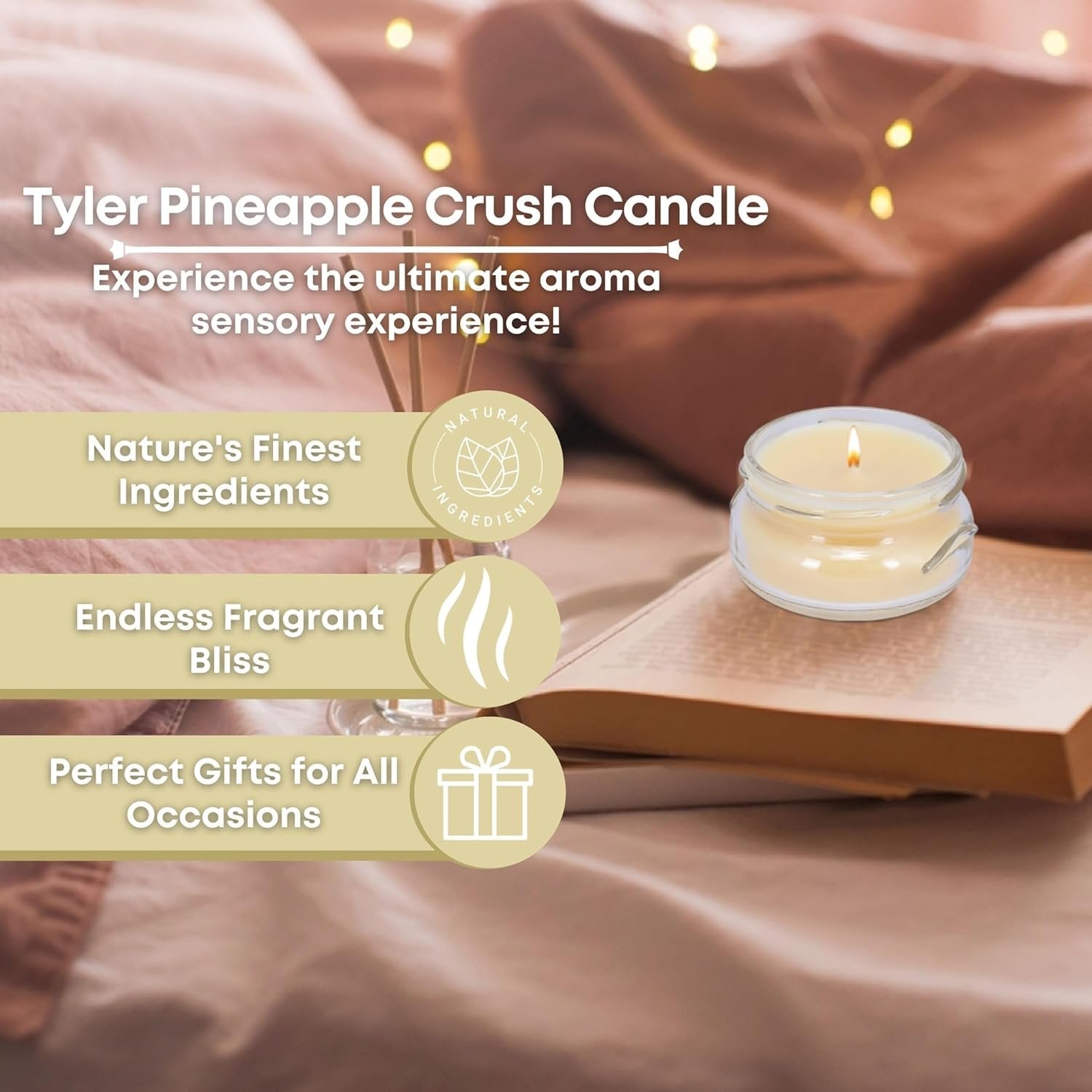 Tyler Candle Company Pineapple Crush Jar Scented Candle, 3" - 3.4oz - Burn Time Up to 25hr - with Multi-Purpose Key Chain