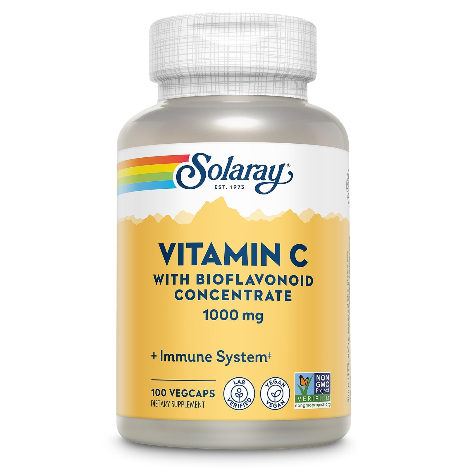 Solaray Vitamin C with Bioflavonoid Concentrate - Rose HIPS, Acerola Cherry and Bioflavonoids - Vitamin C 1000mg - Immune Function, Skin, Hair, Nails Support - Vegan - 100 Servings, 100 VegCaps