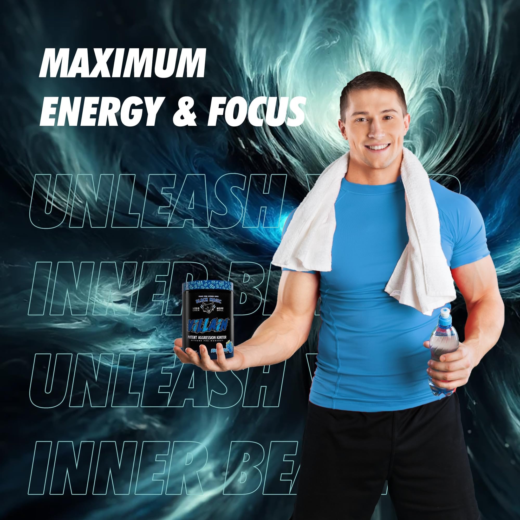 Black Magic Supply Froztyraz Villian, 11.8 oz - High-Stim Nootropic Pre-Workout - Beta-Alanine, L-Tyrosine, & Caffeine - Pack of 1 with Keychain