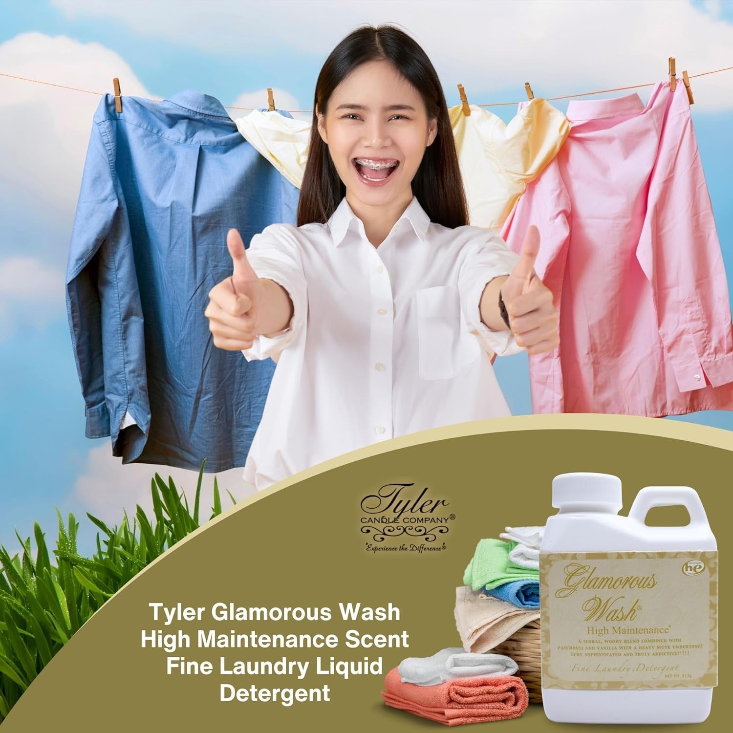 Tyler Candle Company Glamorous Wash High Maintenance Scent Fine Laundry Liquid Detergent - Hand and Machine Washable - 4 oz (112 grams) Container and Multi-Purpose Key Chain
