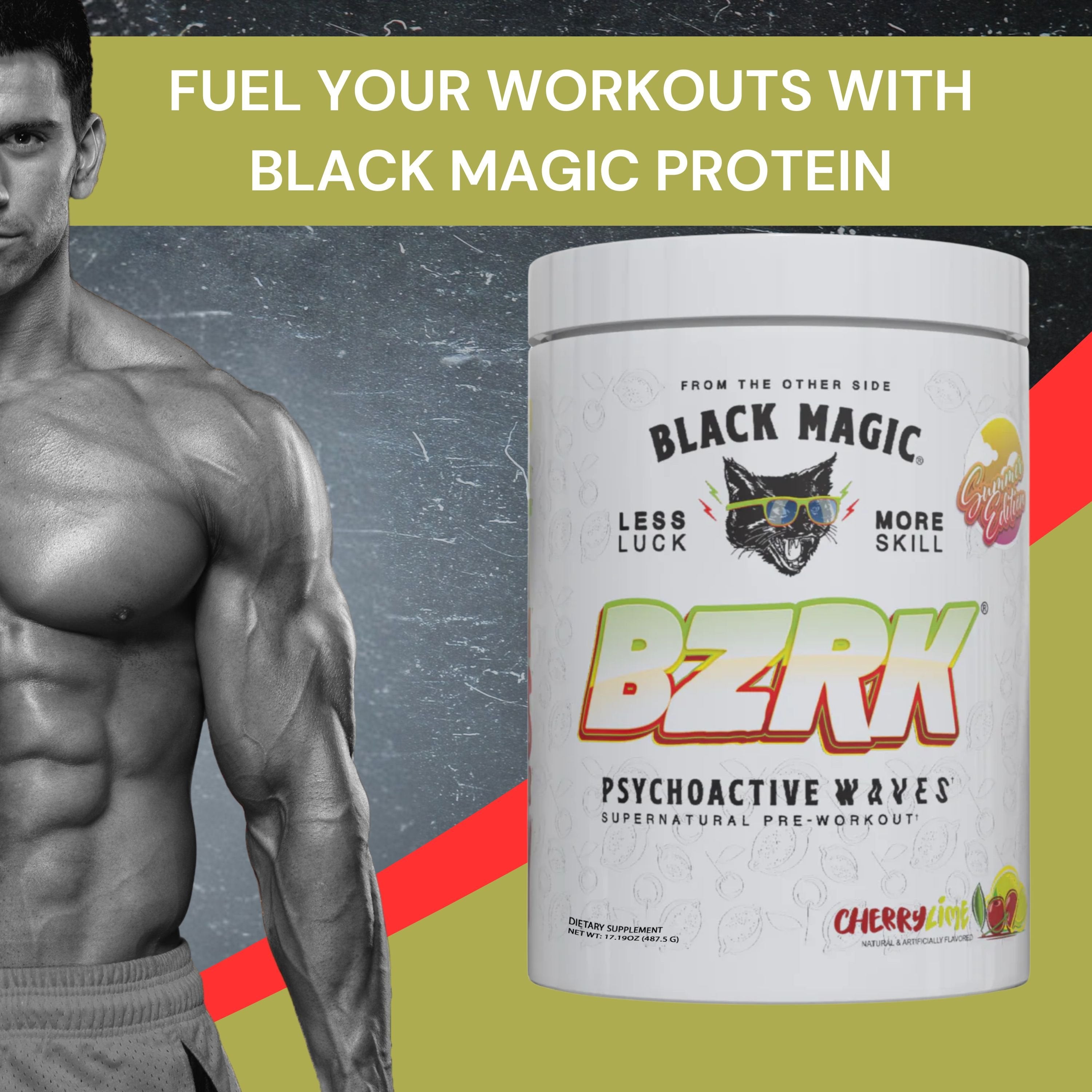 Black Magic Supply BZRK Psychoactive Waves Supernatural Pre-Workout, 487.5g - Cherry Lime Flavor - Energy Booster - Pack of 1