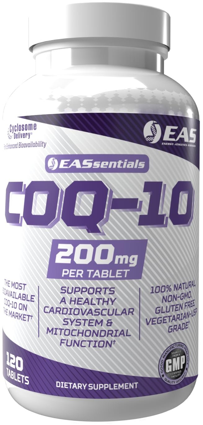 EAS COQ-10 200mg | Antioxidant Supporting Heart Health & Energy Production | Gluten Free, Non GMO | Better Absorption with Cyclosome Delivery | 120 Tablets