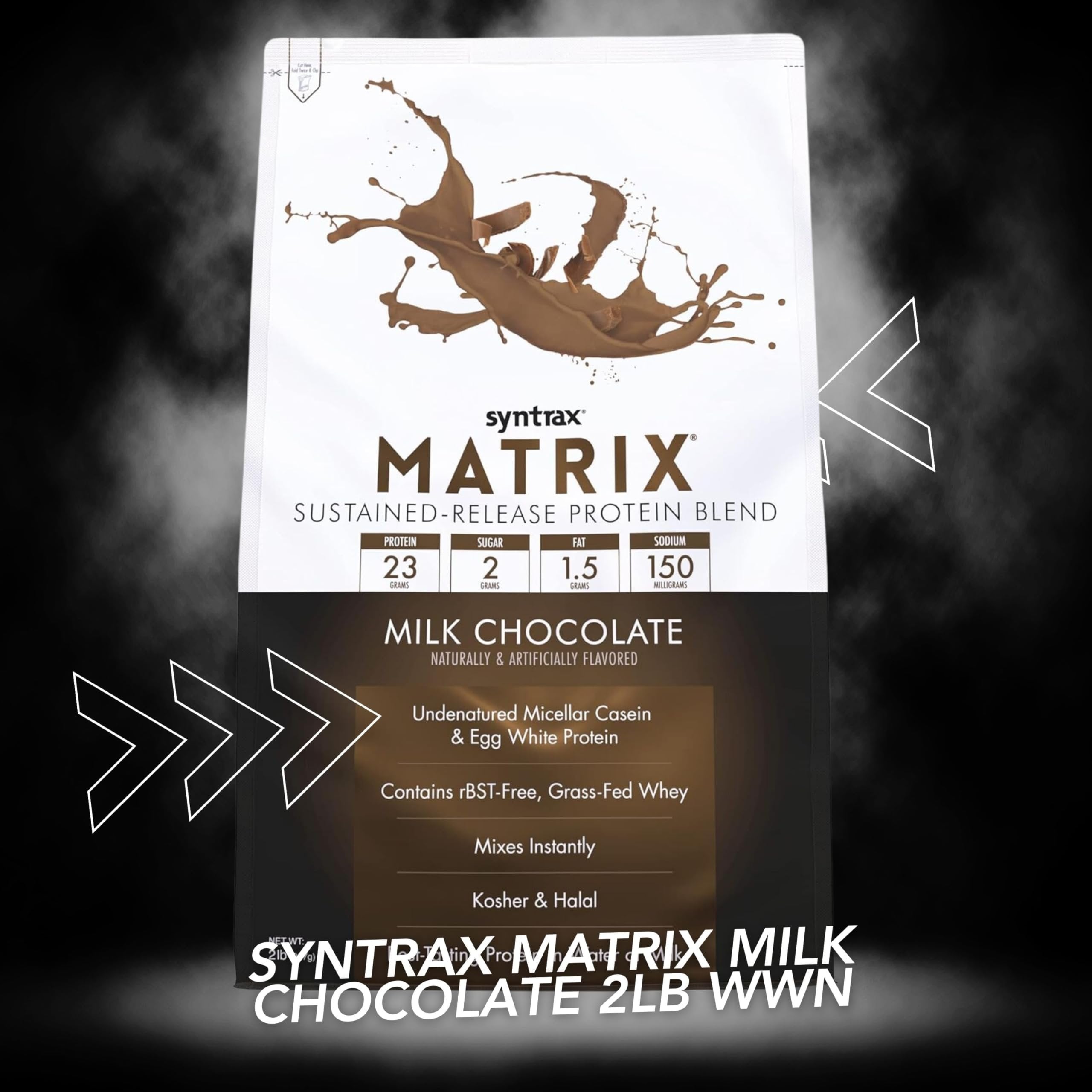 Syntrax Matrix Milk Chocolate Whey Casein Blend Protein Powder - Instant Mix High Protein Powder 2lb Kosher and Halal Whey Protein with Worldwide Nutrition Keychain
