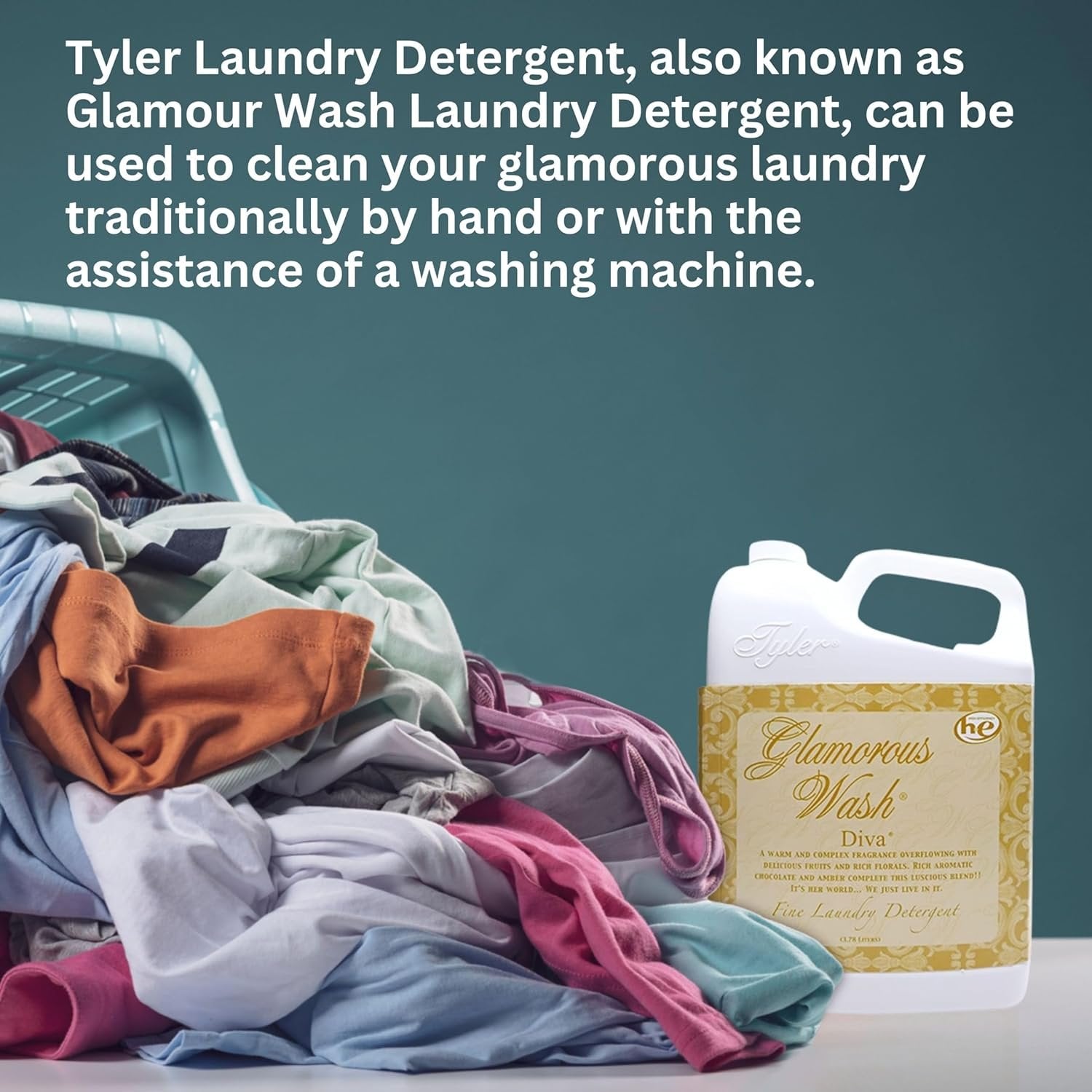 Tyler Candle Company Glamorous Wash Diva Fine Laundry Liquid Detergent - Hand and Machine Washable - 1 Gallon (3.78 L) - Pack of 1 with Multi-Purpose Keychain
