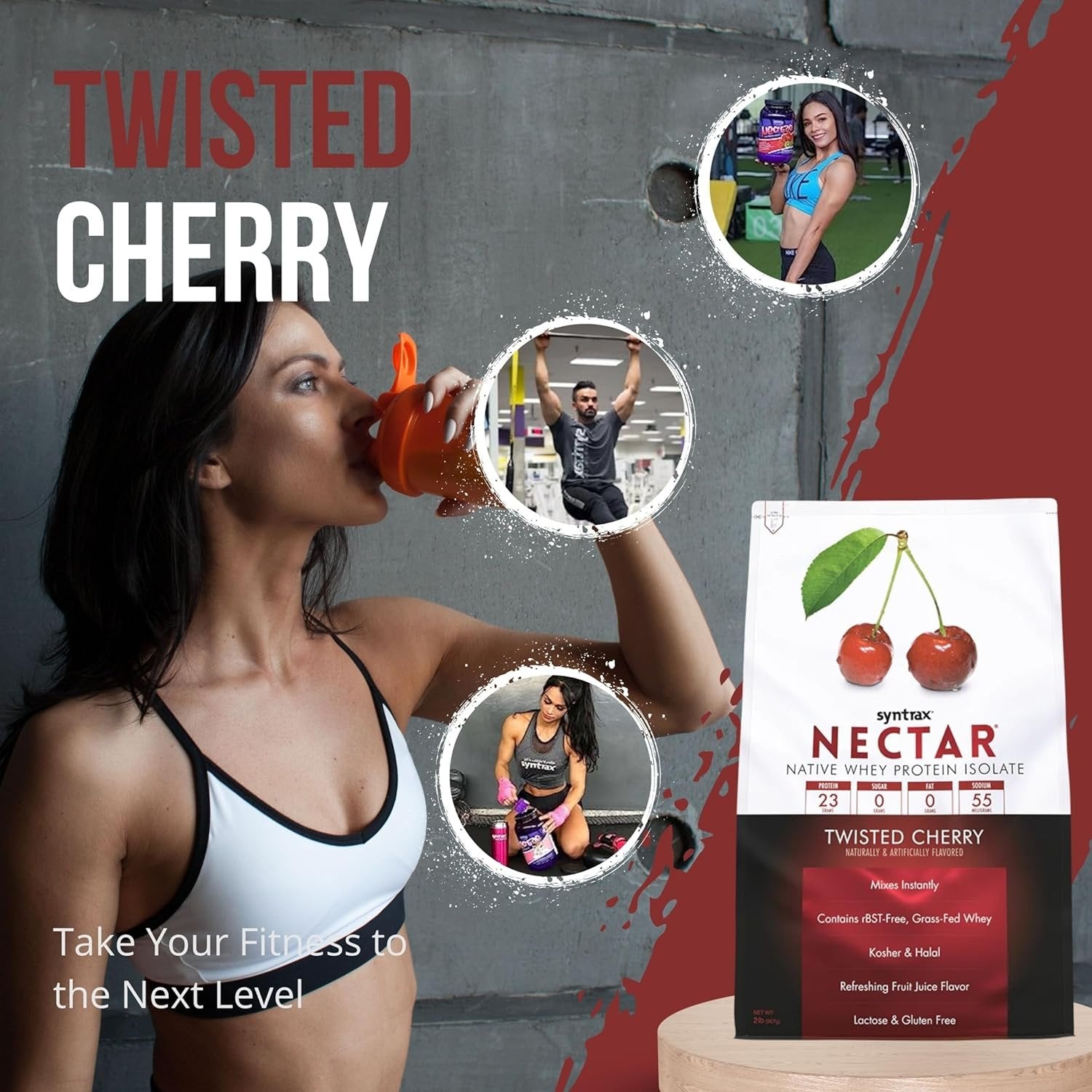 Twisted Cherry Syntrax Nectar Native Whey Protein Isolate (2lb Bag) Natural Vanilla - Muscle Support - with Multi-Purpose Keychain