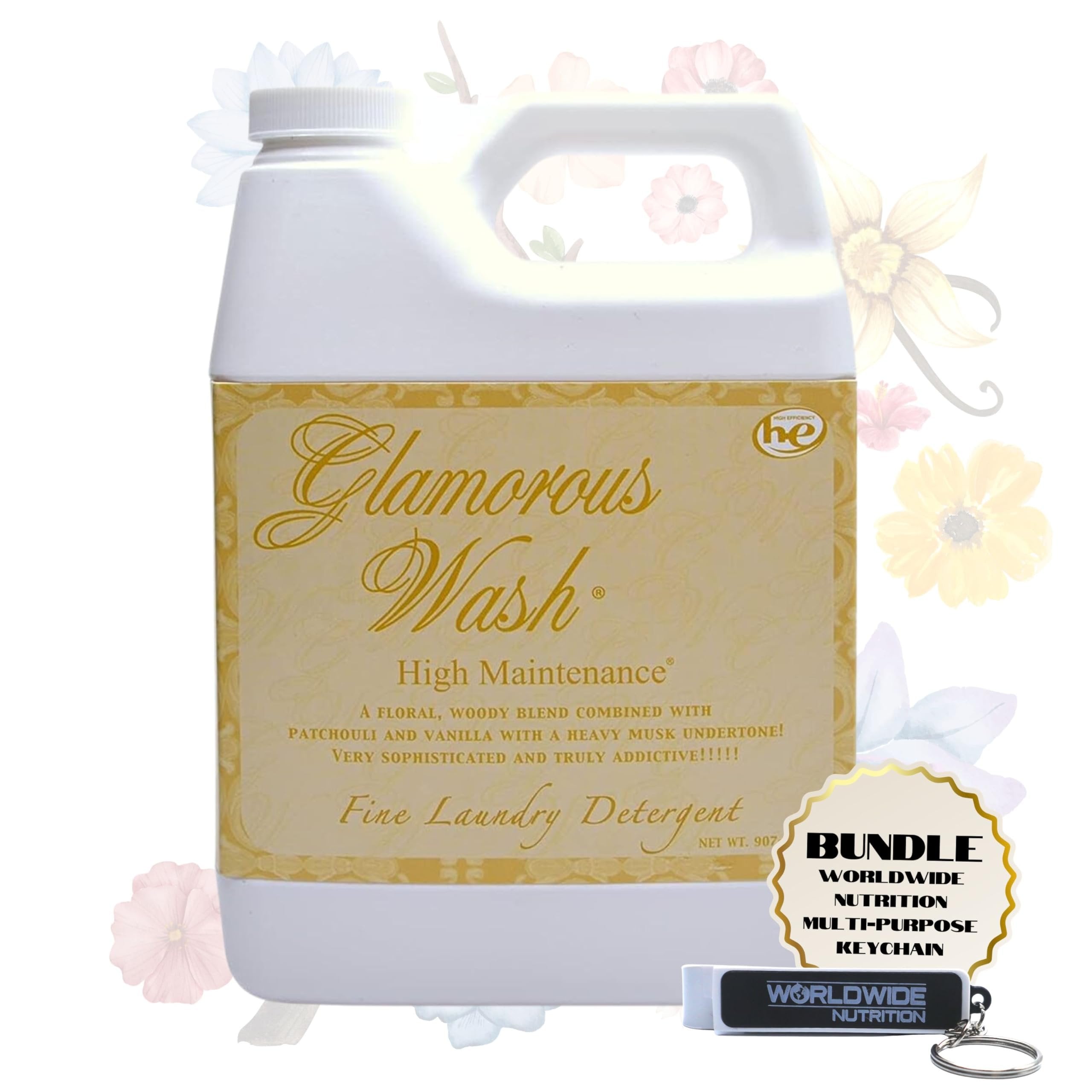 Worldwide Nutrition Bundle: Tyler Glamorous Wash Diva Laundry Liquid Detergent - Hand and Machine Washable Diva Laundry Detergent - 112g (4 Oz) Diva Detergent and Multi-Purpose Key Chain