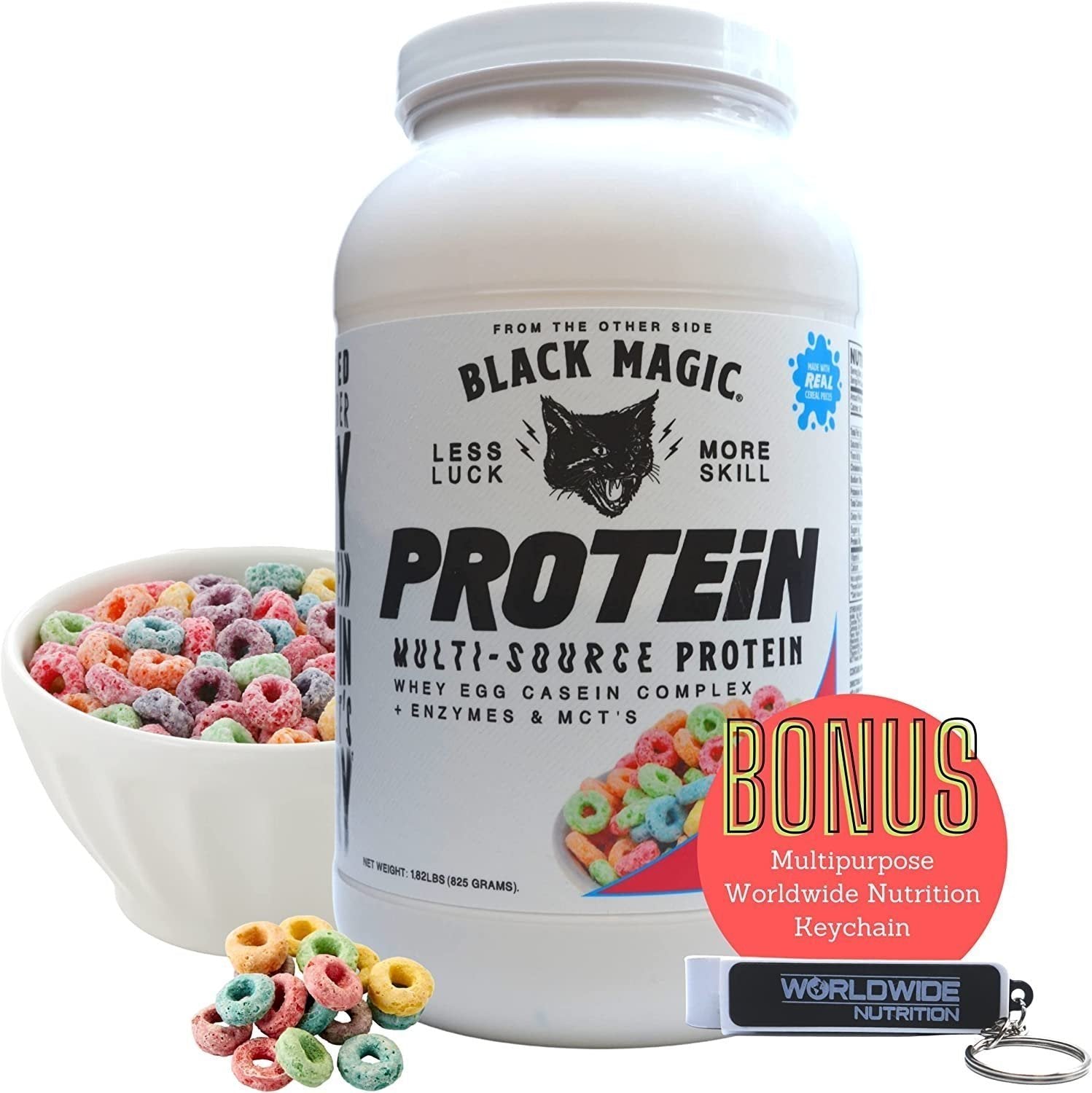 Black Magic Multi-Source Protein - Whey, Egg, and Casein Complex with Enzymes & MCT Powder - Pre Workout and Post Workout - Honey Grahms Protein Powder - 24g Protein - 2 LB with Bonus Key Chain