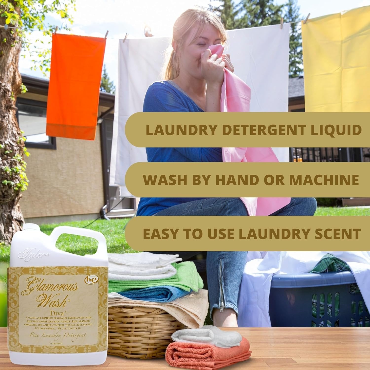 Tyler Candle Company Glamorous Wash Diva Fine Laundry Liquid Detergent - Hand and Machine Washable - 1 Gallon (3.78 L) - Pack of 1 with Multi-Purpose Keychain