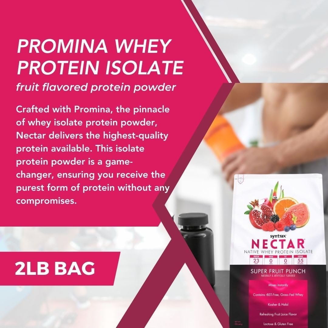 Super Fruit Punch Syntrax Nectar Native Whey Protein Isolate (2lb Bag) Natural Vanilla - Muscle Support - with Multi-Purpose Keychain