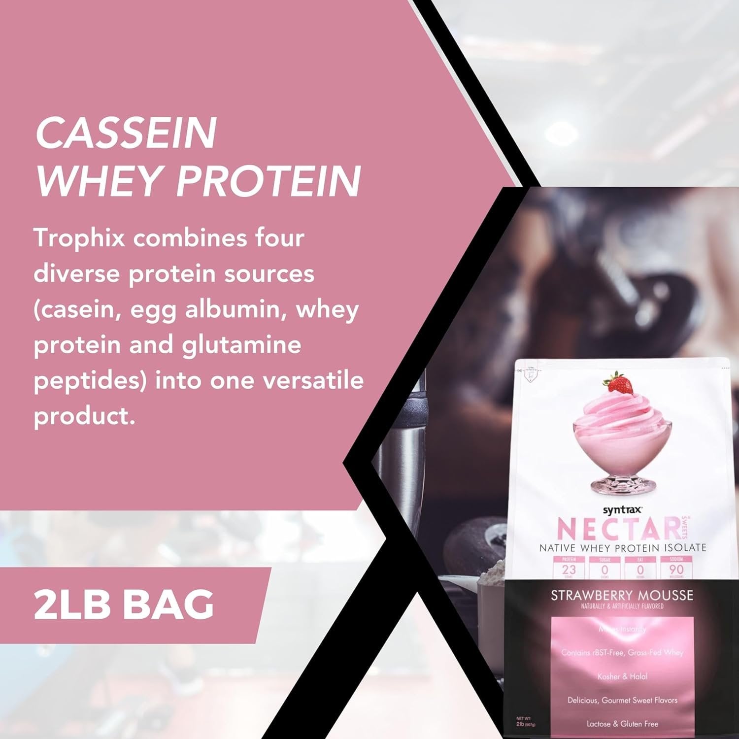 Strawberry Mouse Syntrax Nectar Native Whey Protein Isolate (2lb Bag) Natural Vanilla - Muscle Support - with Multi-Purpose Keychain