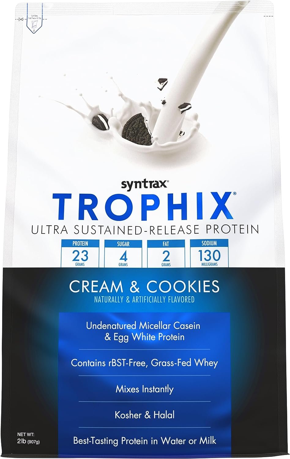 Syntrax Trophix - Ultra Sustained-Release Protein - Kosher & Halal - Cream & Cookies - 2 Pounds